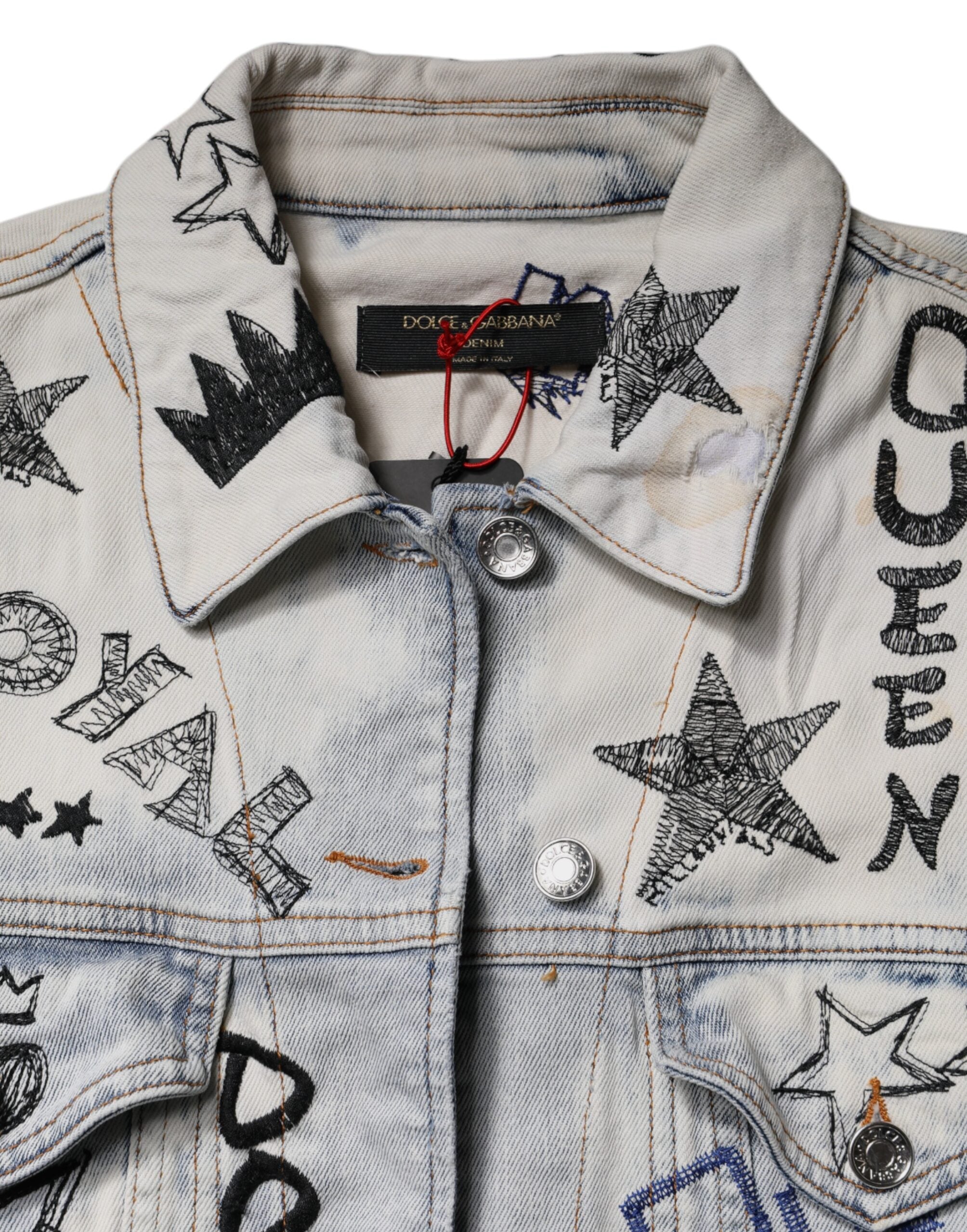Dolce & Gabbana light blue graffiti denim jacket with button placket-6