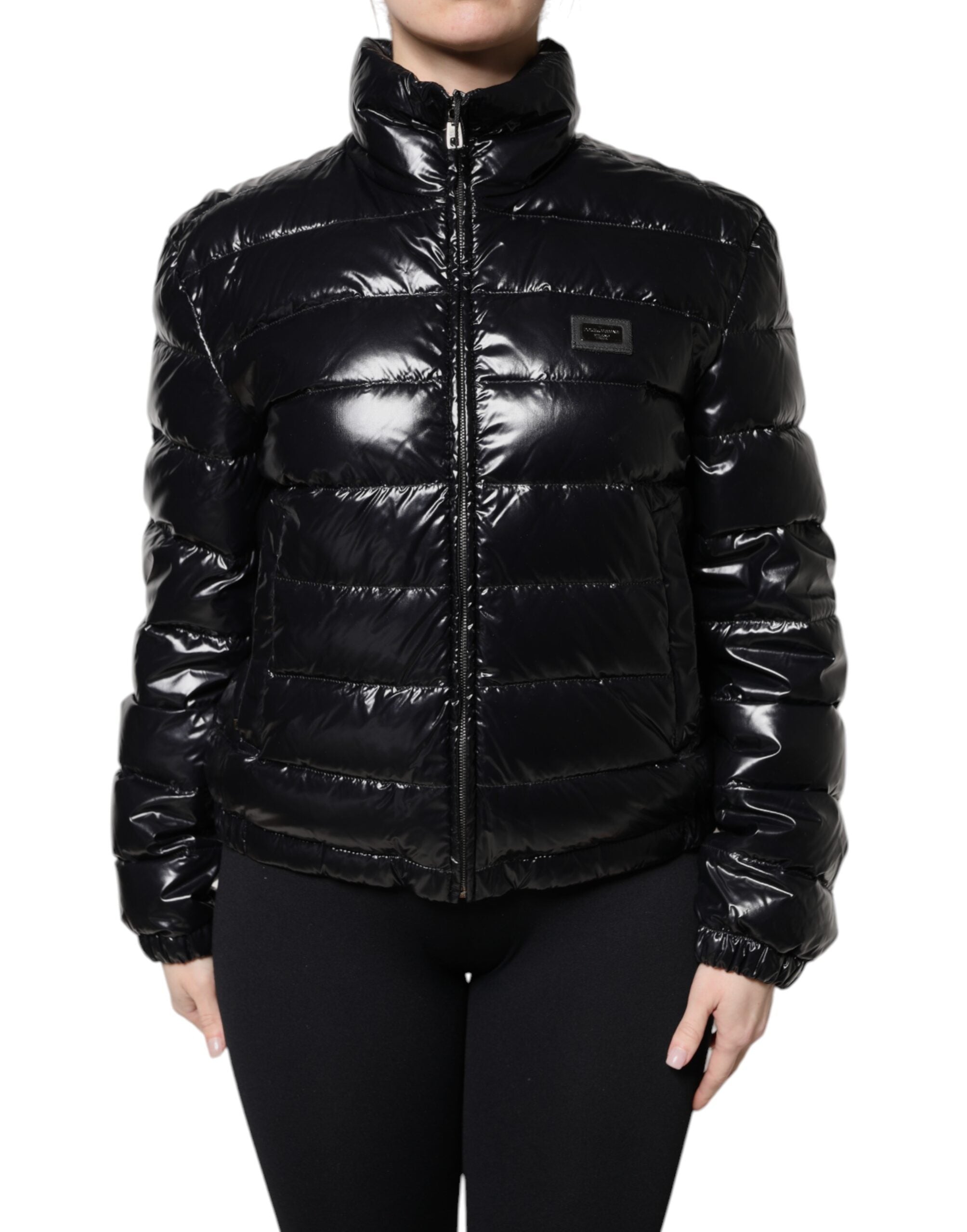 Dolce & Gabbana Black Logo Plaque Full Zip Puffer Jacket-2