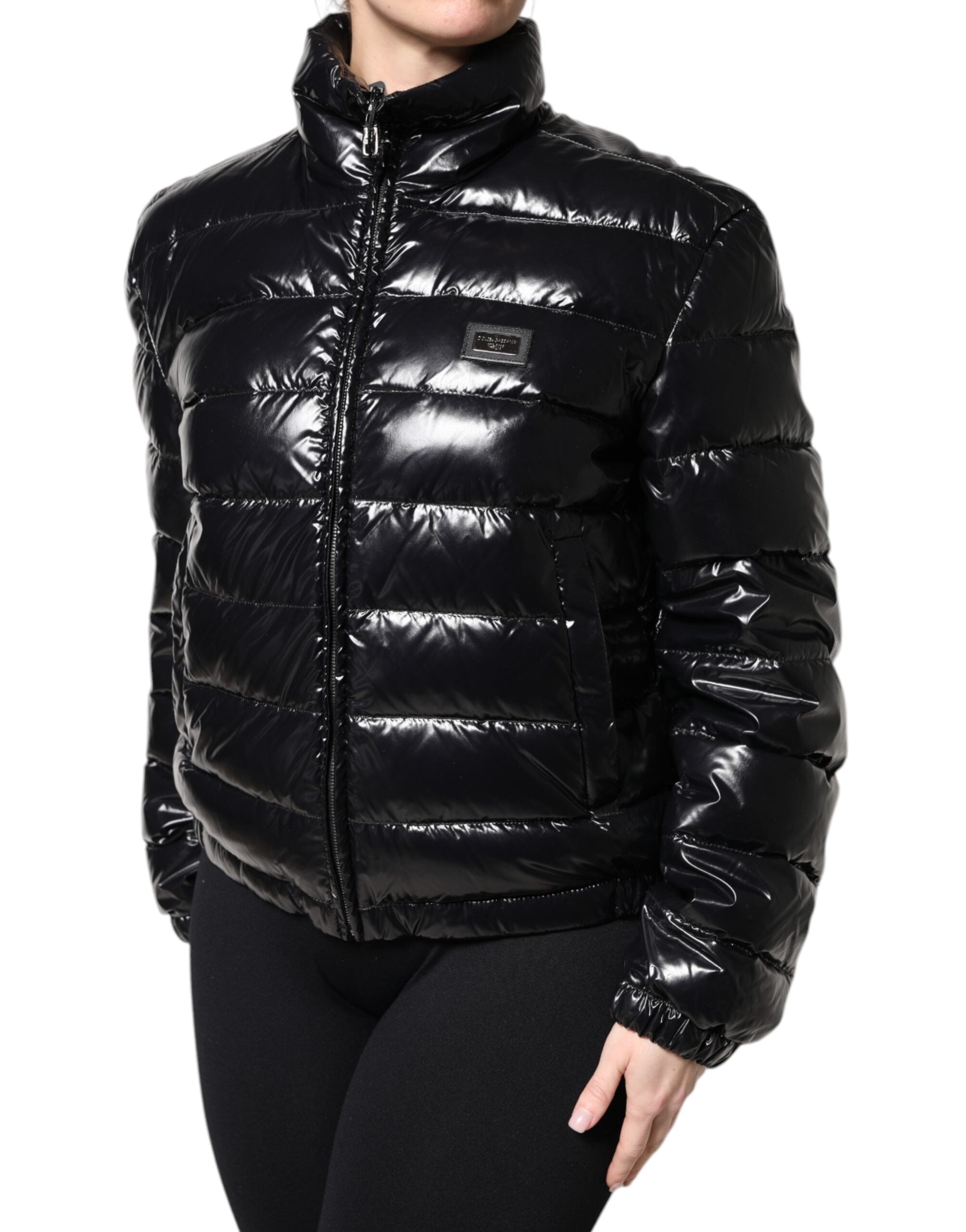 Dolce & Gabbana Black Logo Plaque Full Zip Puffer Jacket-3