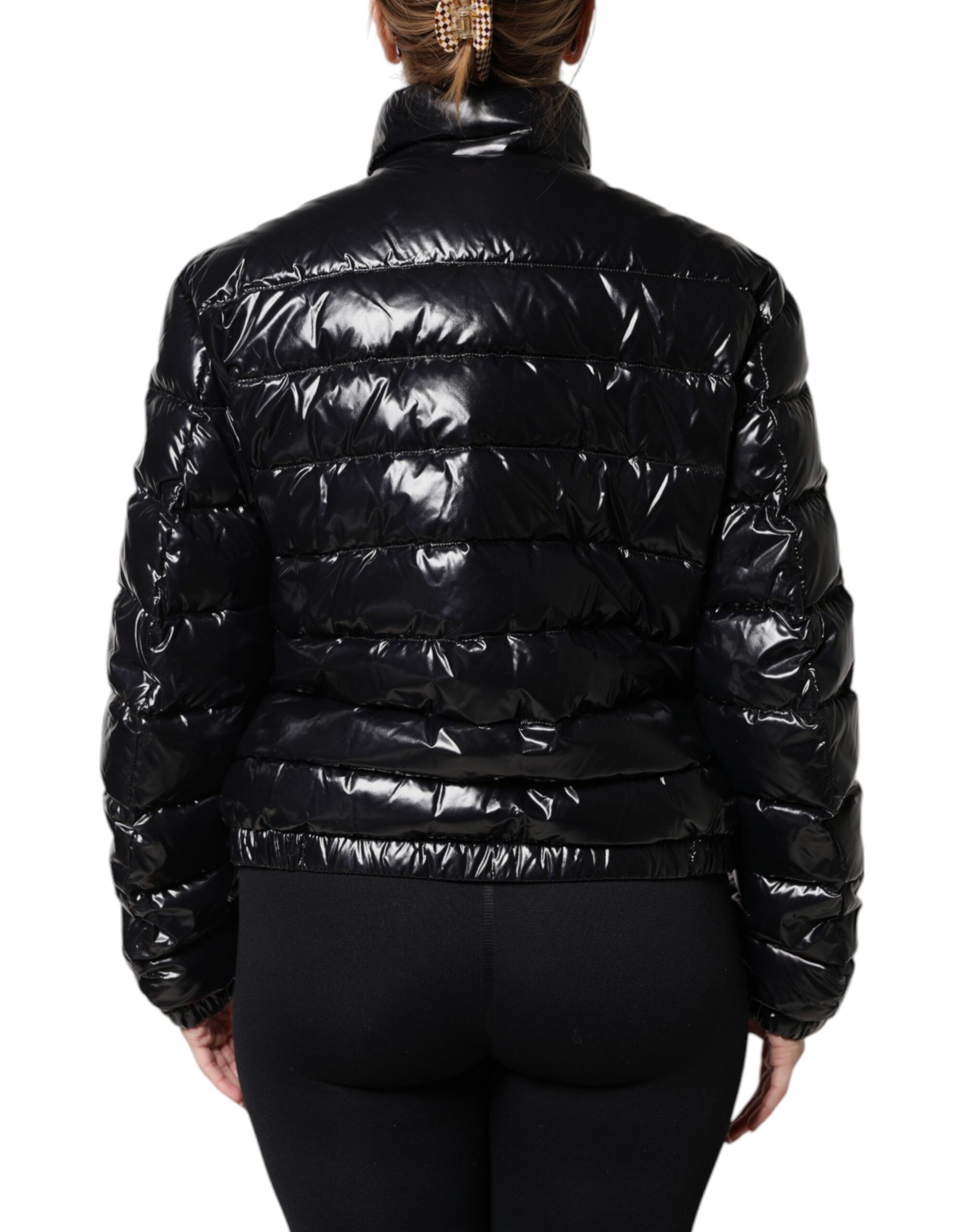 Dolce & Gabbana Black Logo Plaque Full Zip Puffer Jacket-4