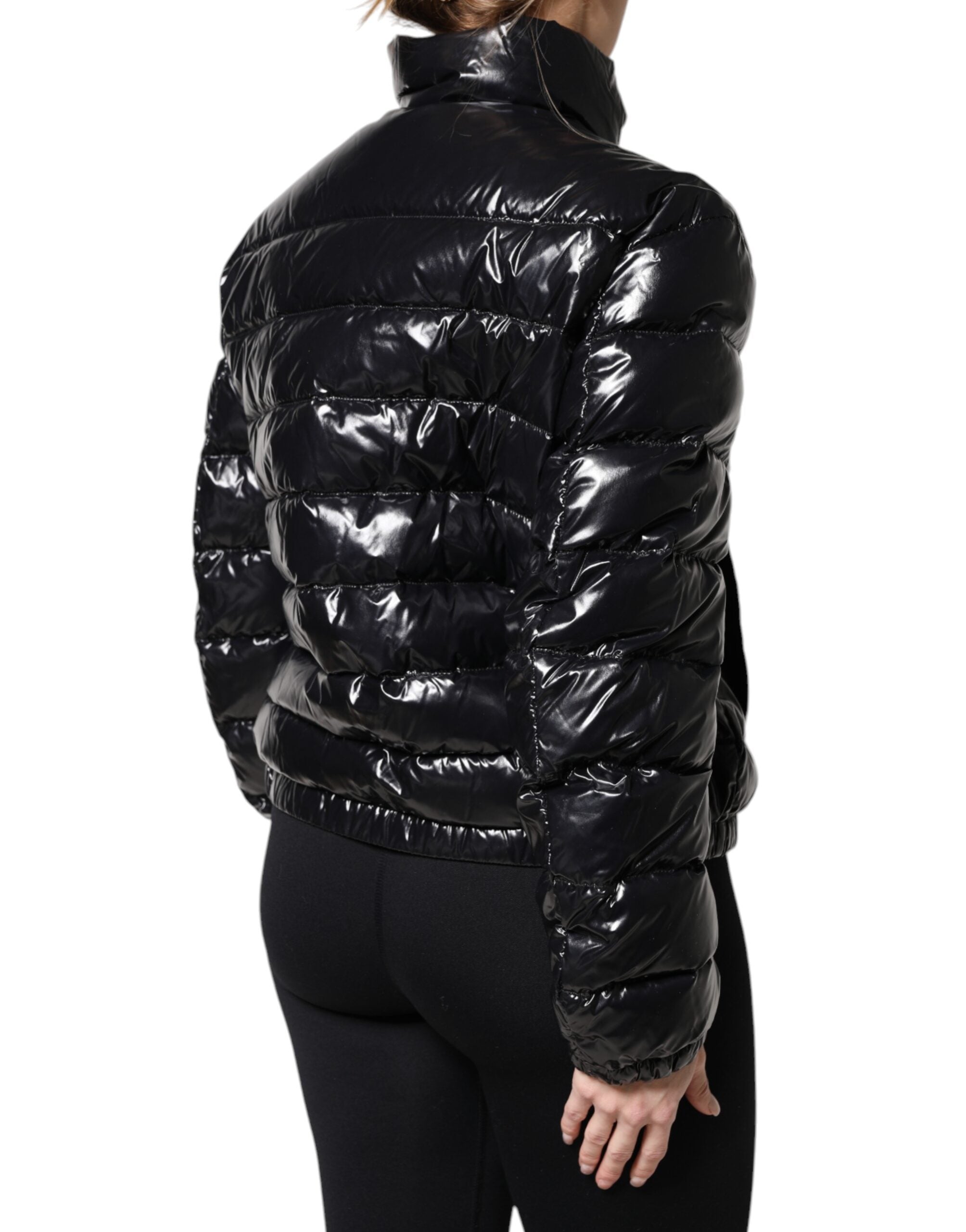 Dolce & Gabbana Black Logo Plaque Full Zip Puffer Jacket-5