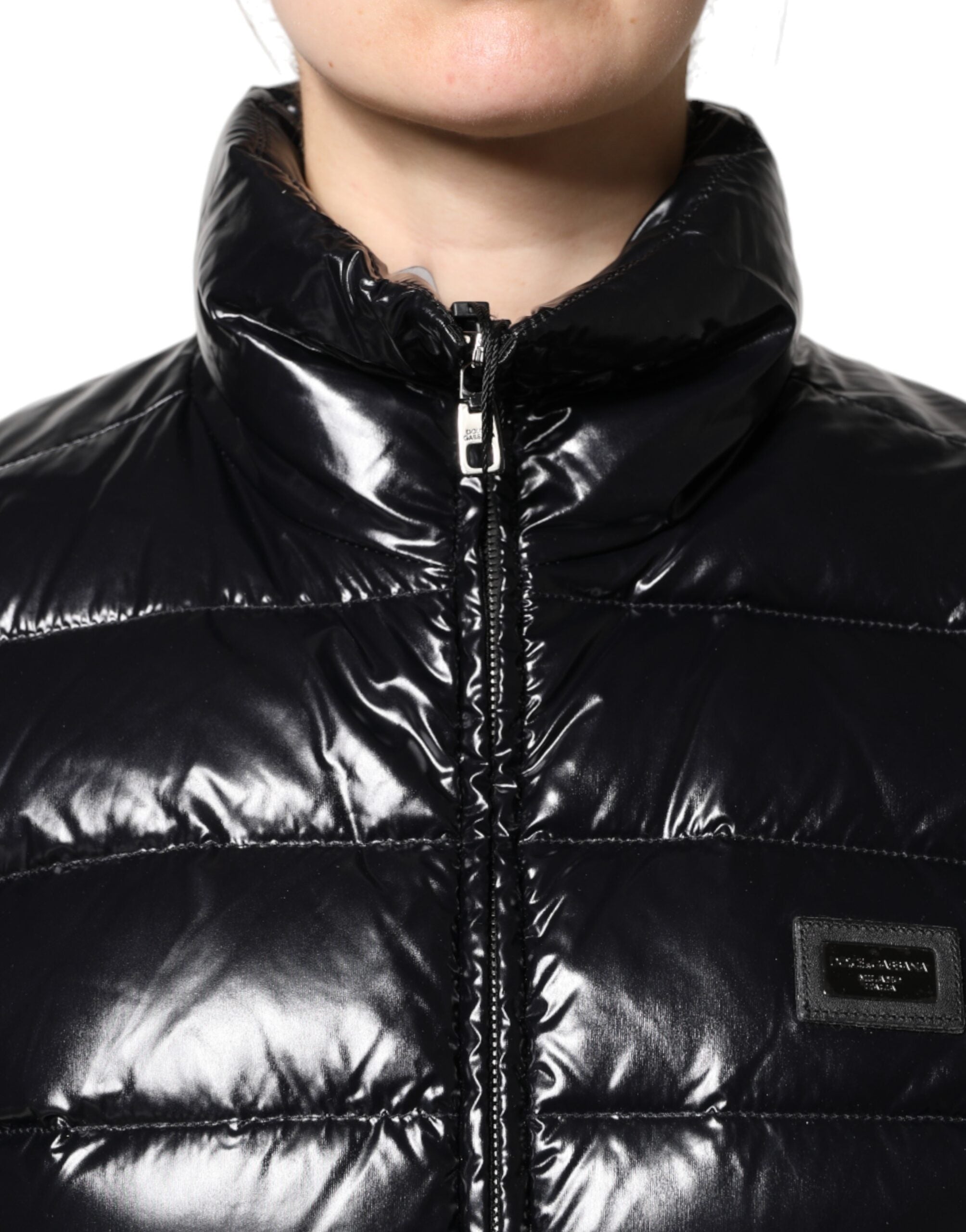 Dolce & Gabbana Black Logo Plaque Full Zip Puffer Jacket-6