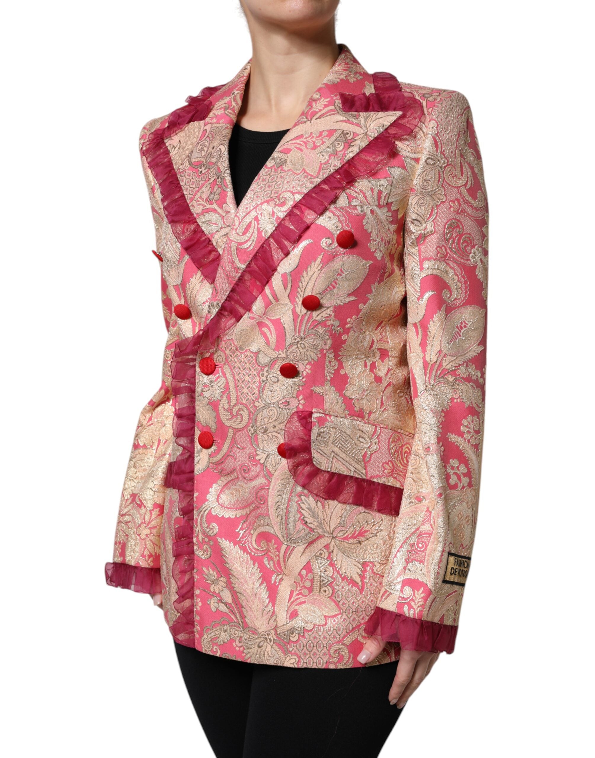 Dolce & Gabbana Pink Gold Jacquard Nylon Coat Blazer Jacket-2