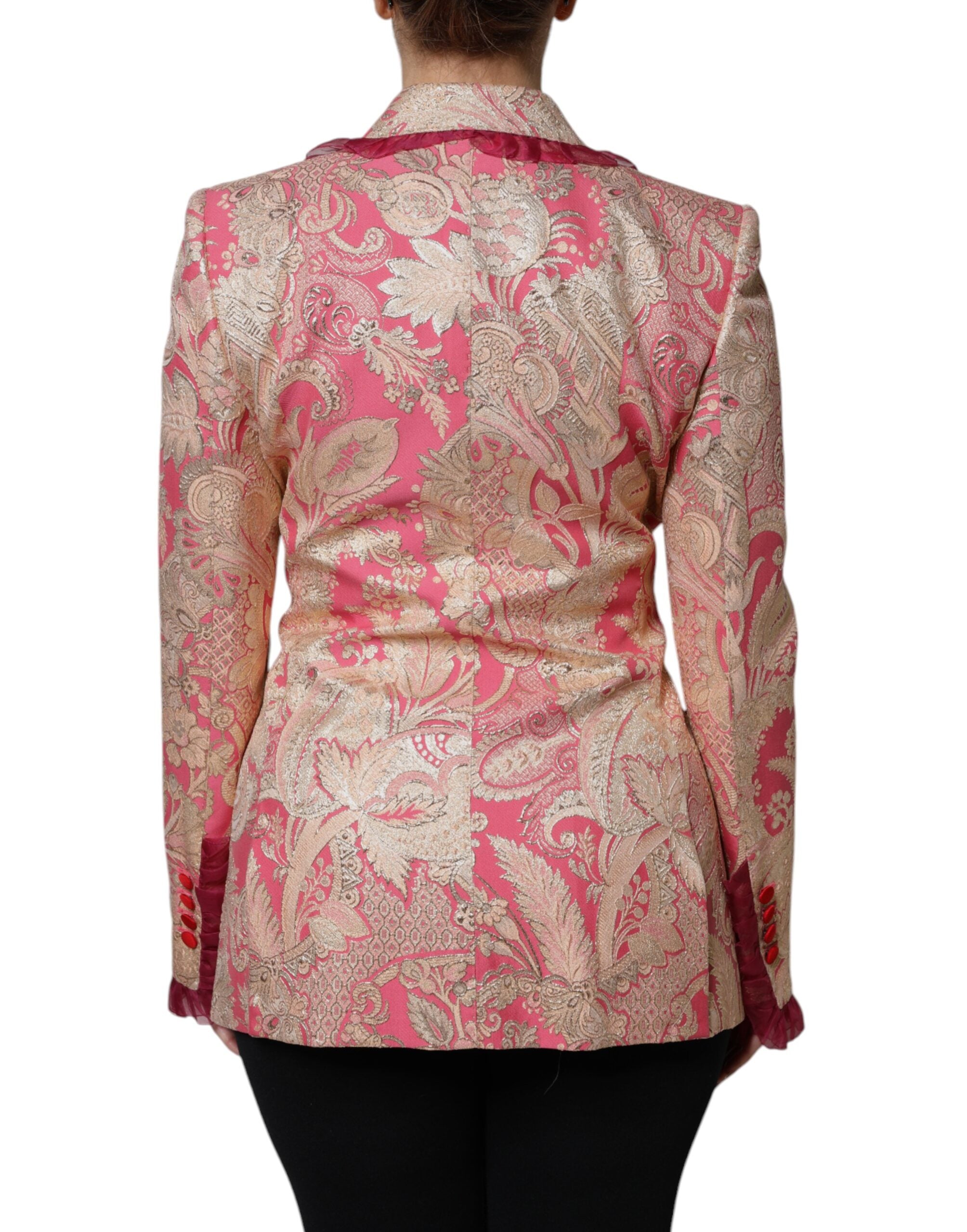 Dolce & Gabbana Pink Gold Jacquard Nylon Coat Blazer Jacket-3