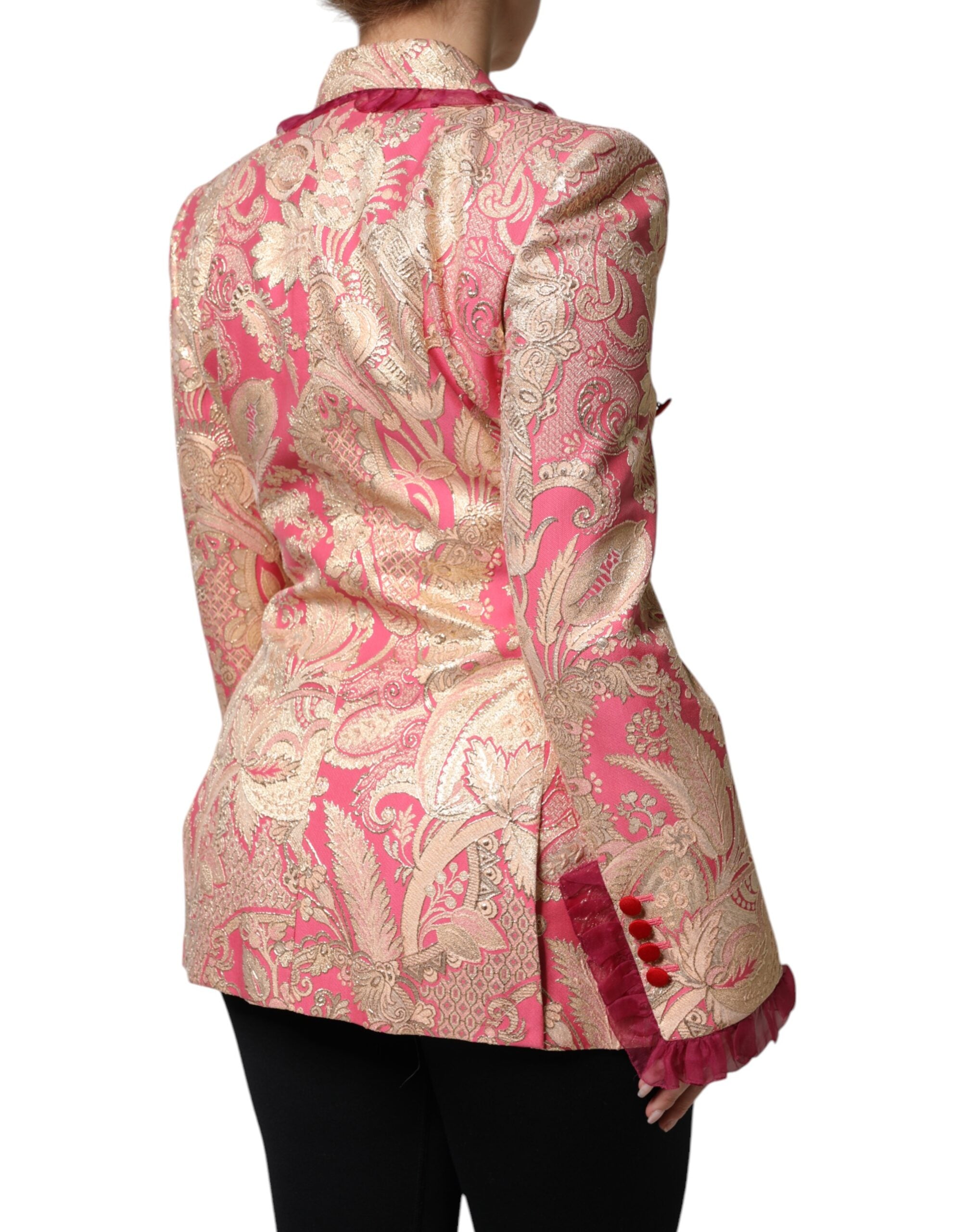 Dolce & Gabbana Pink Gold Jacquard Nylon Coat Blazer Jacket-4