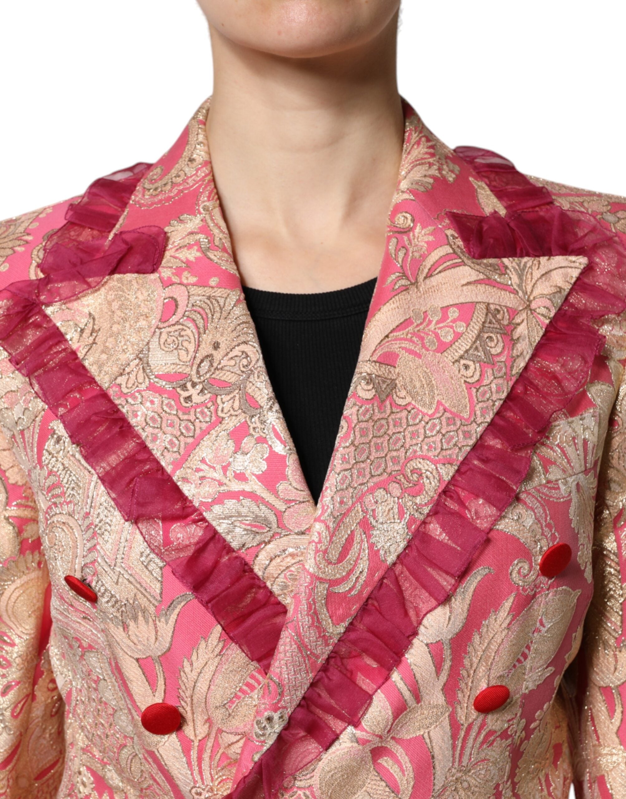 Dolce & Gabbana Pink Gold Jacquard Nylon Coat Blazer Jacket-5