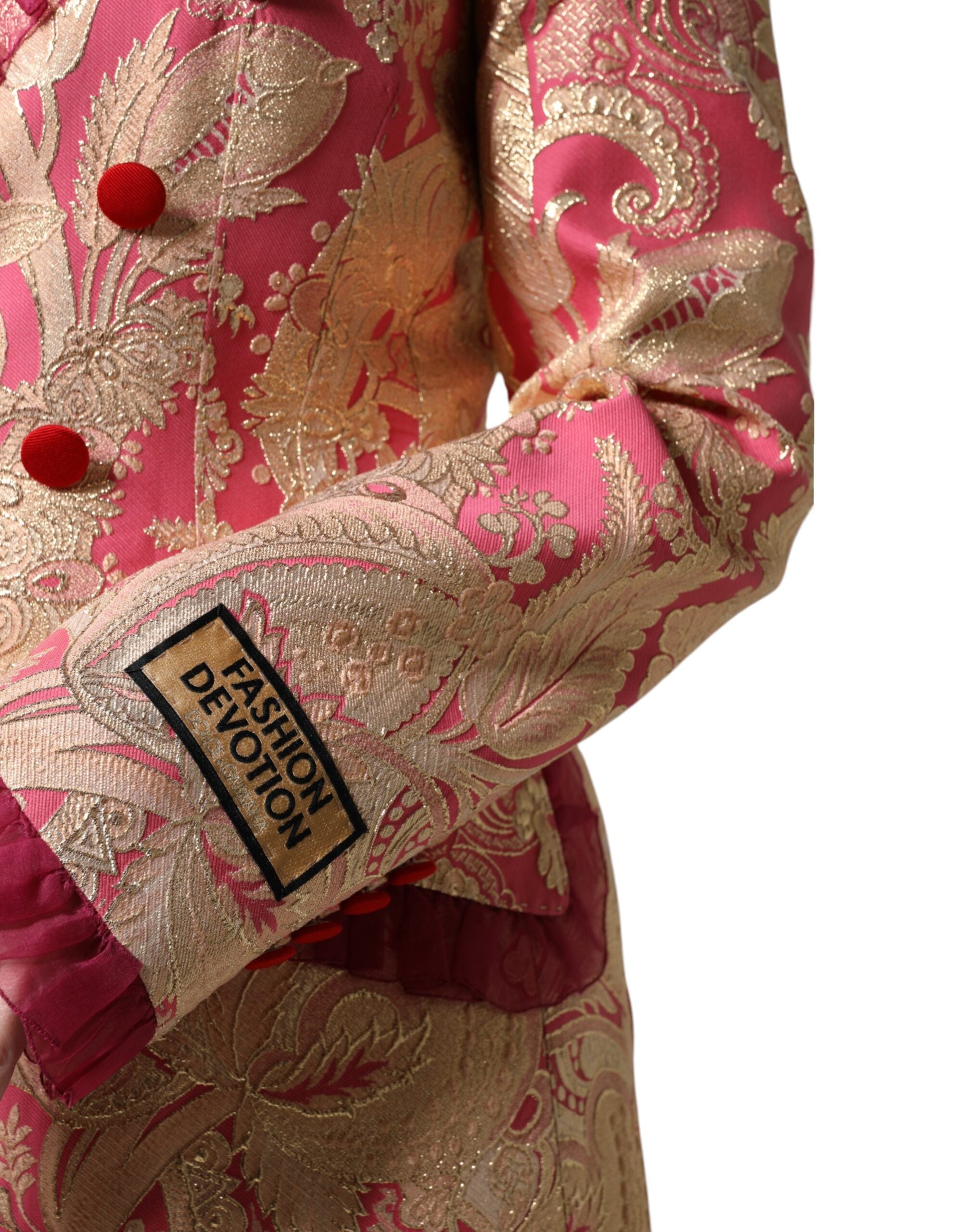 Dolce & Gabbana Pink Gold Jacquard Nylon Coat Blazer Jacket-6