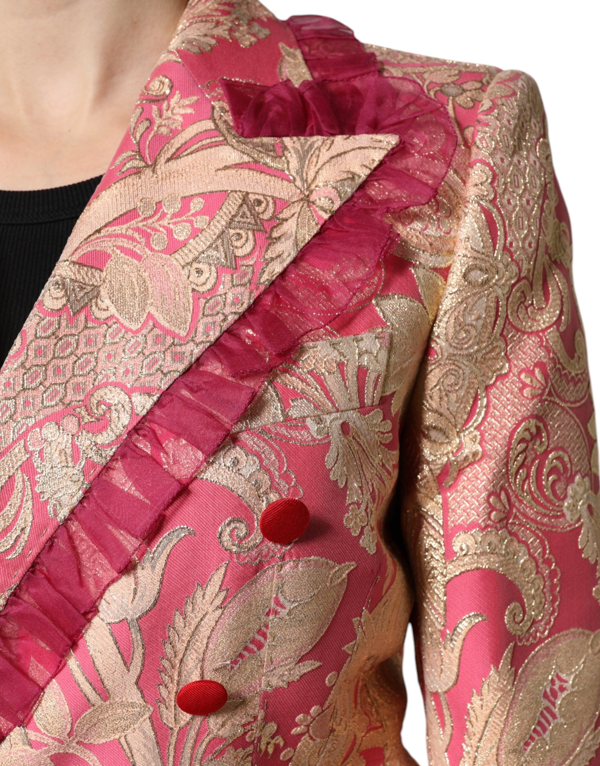 Dolce & Gabbana Pink Gold Jacquard Nylon Coat Blazer Jacket-7