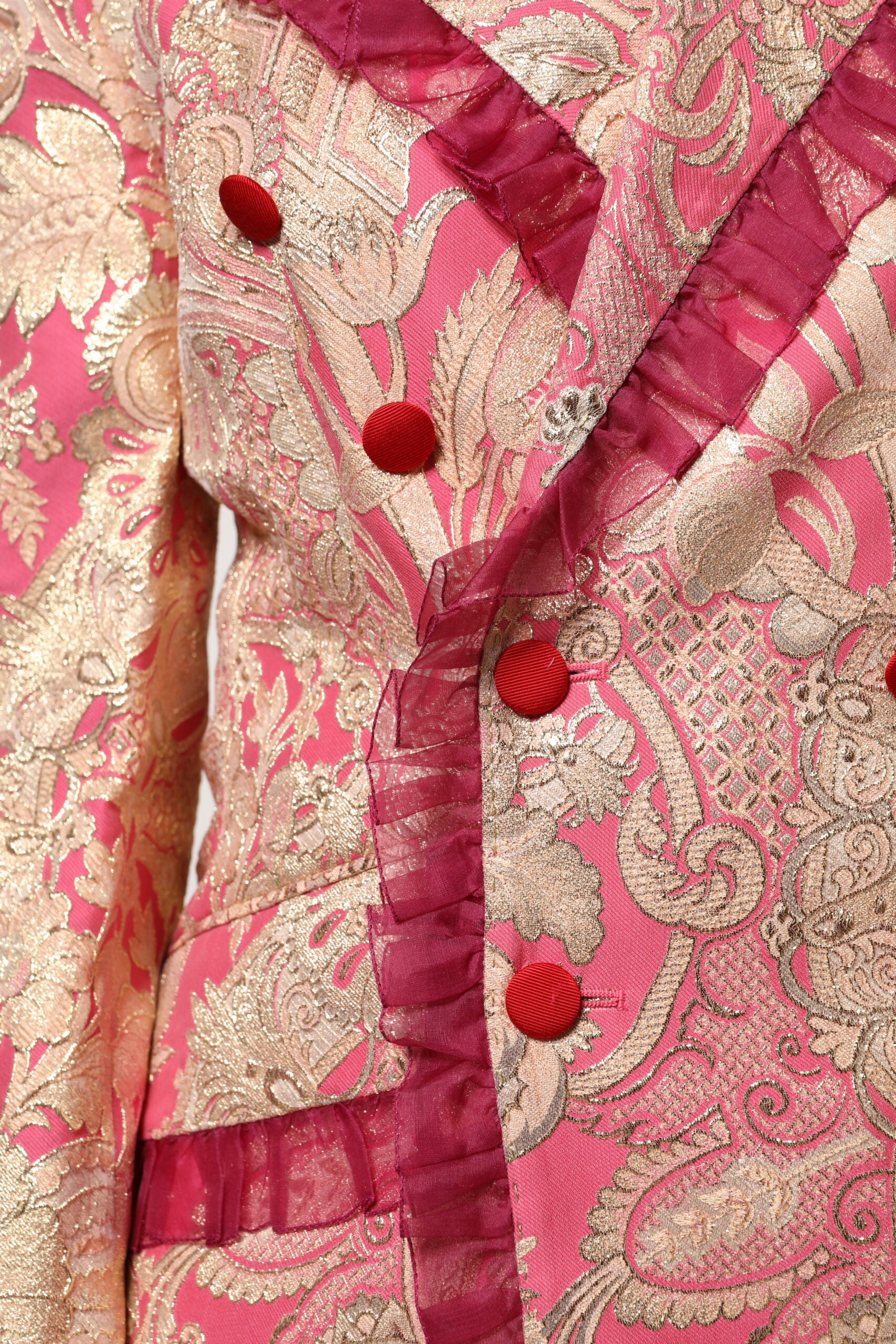 Dolce & Gabbana Pink Gold Jacquard Nylon Coat Blazer Jacket-8