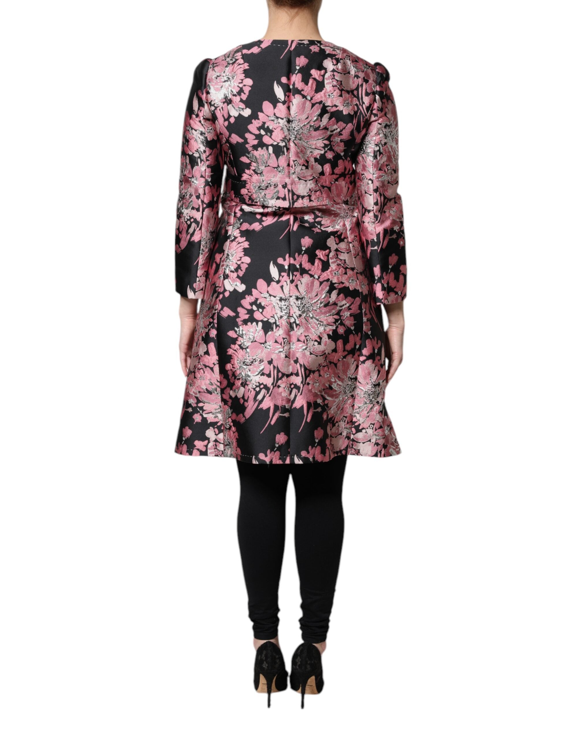 Dolce & Gabbana Pink Black Floral Brocade Trench Coat Jacket-3