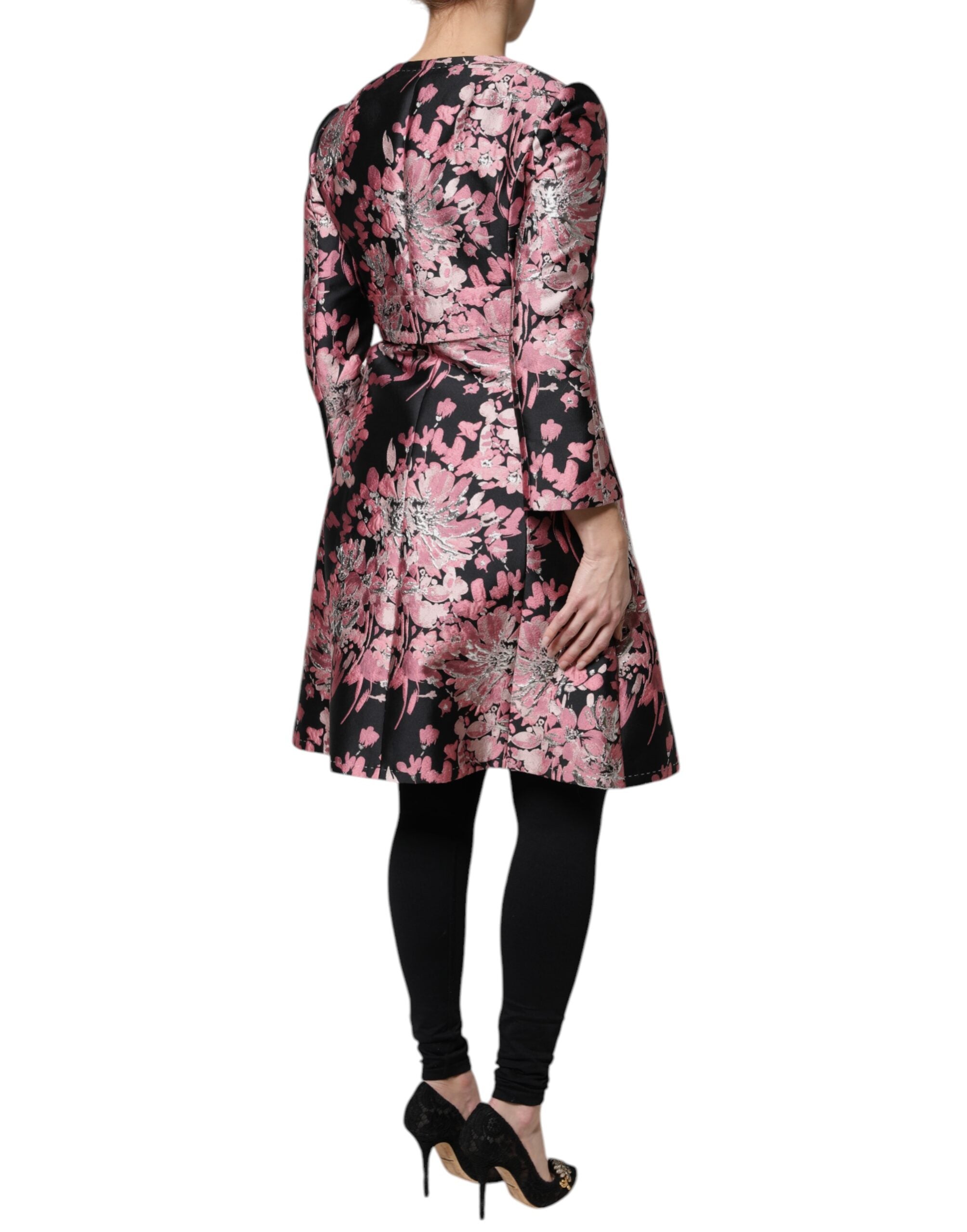 Dolce & Gabbana Pink Black Floral Brocade Trench Coat Jacket-4