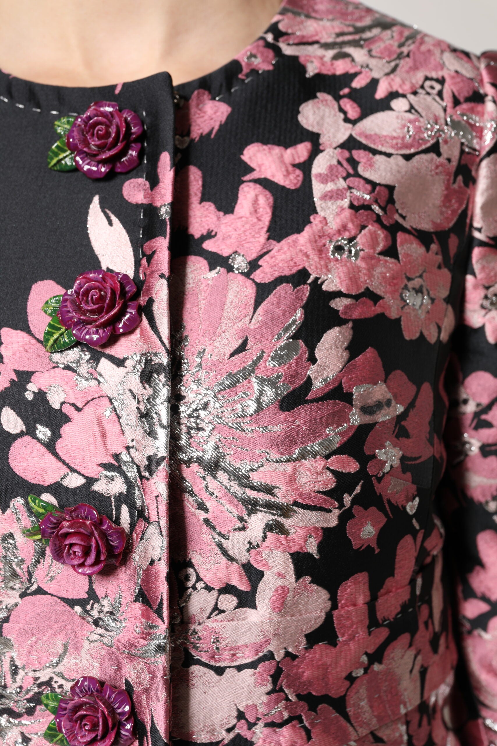 Dolce & Gabbana Pink Black Floral Brocade Trench Coat Jacket-6