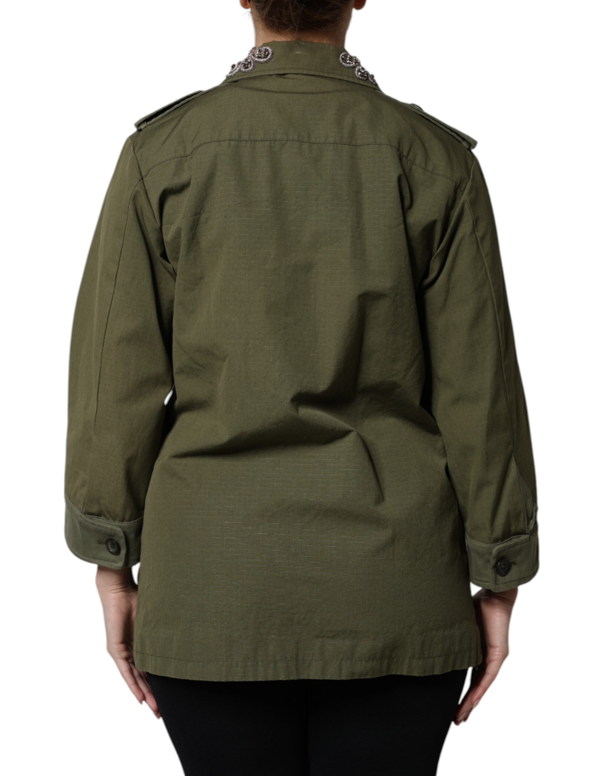 Dolce & Gabbana Military Green Ornate Coat Jacket Queen-4