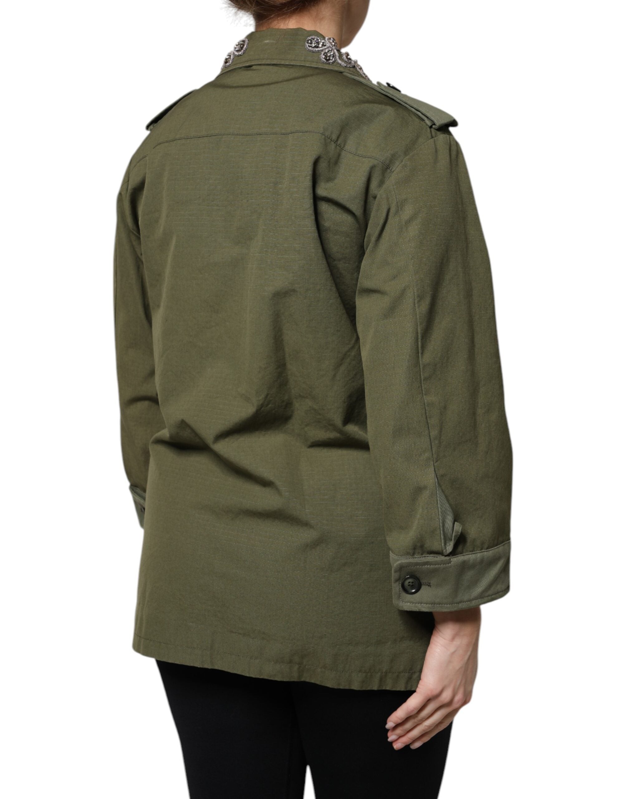 Dolce & Gabbana Military Green Ornate Coat Jacket Queen-5