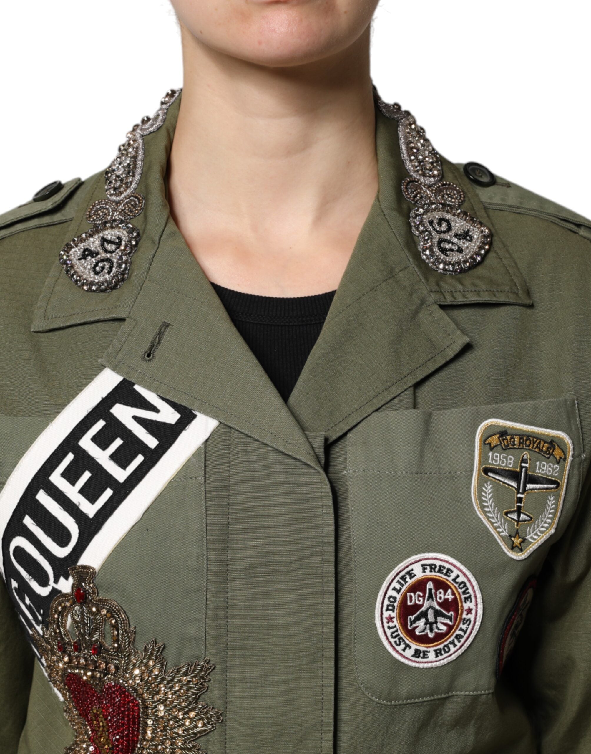 Dolce & Gabbana Military Green Ornate Coat Jacket Queen-6