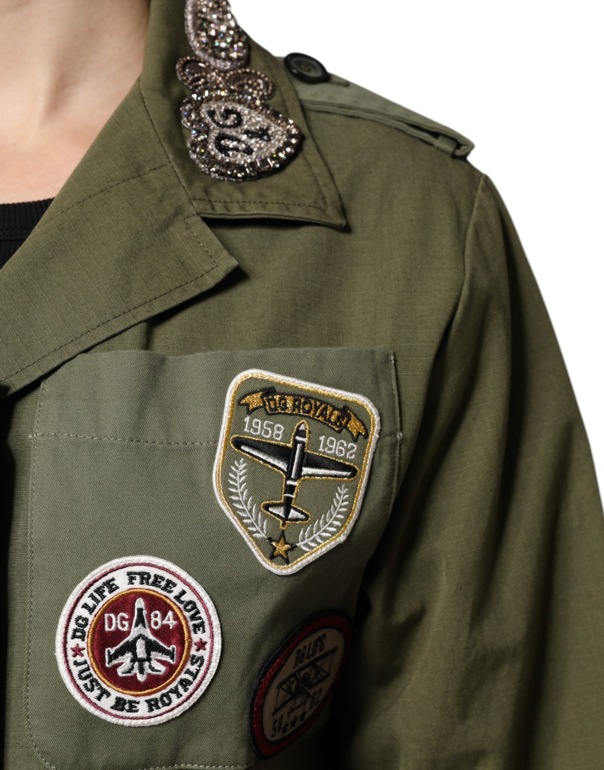 Dolce & Gabbana Military Green Ornate Coat Jacket Queen-7