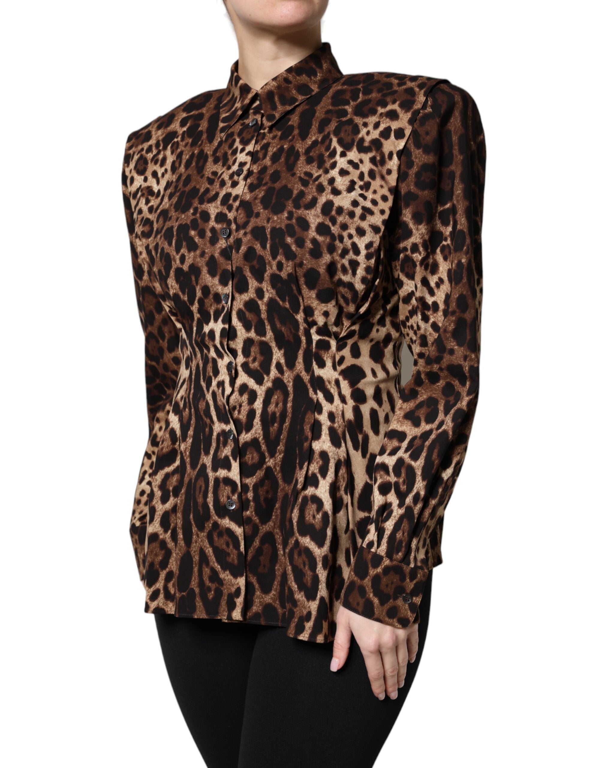 Dolce & Gabbana Brown Leopard Silk Coat with Button Placket Jacket-2