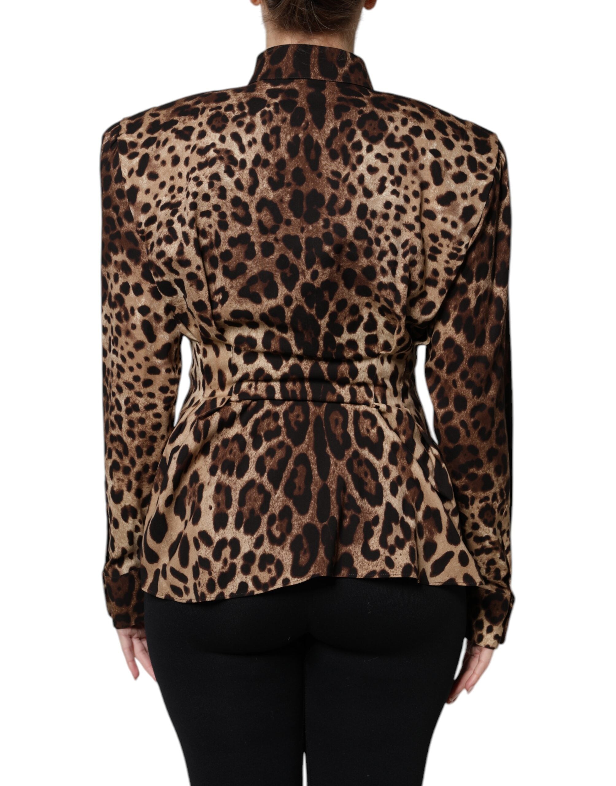 Dolce & Gabbana Brown Leopard Silk Coat with Button Placket Jacket-3