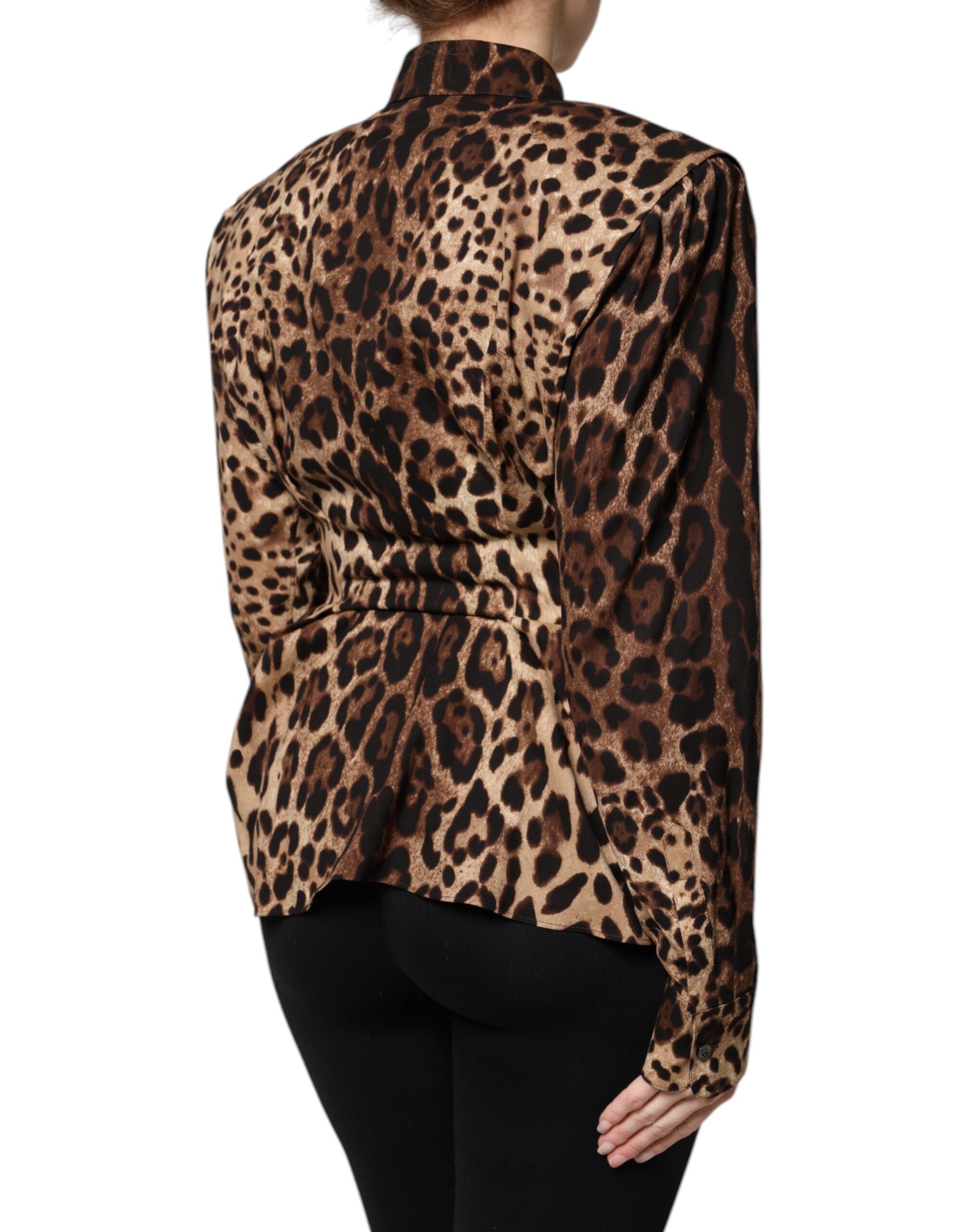 Dolce & Gabbana Brown Leopard Silk Coat with Button Placket Jacket-4