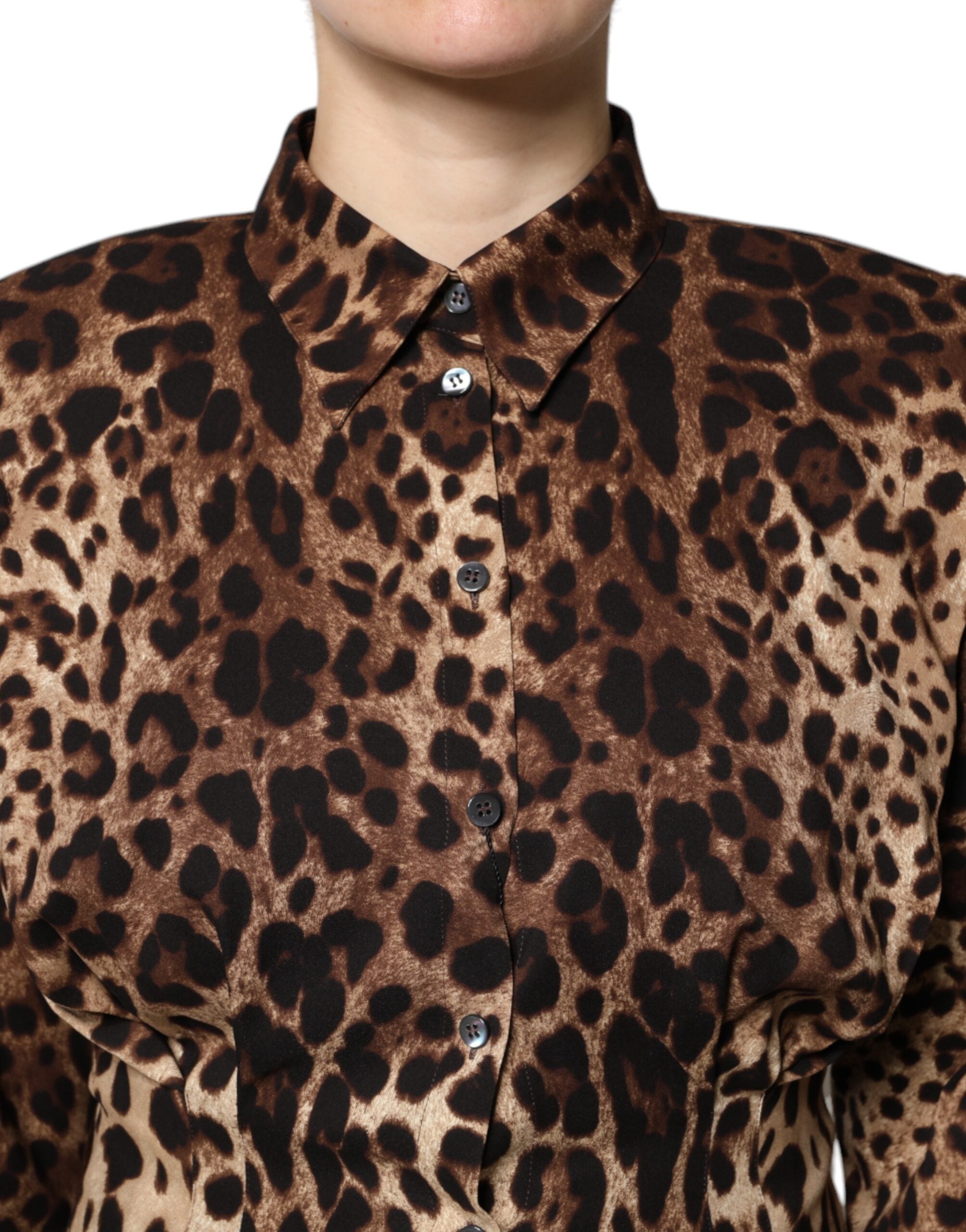 Dolce & Gabbana Brown Leopard Silk Coat with Button Placket Jacket-5