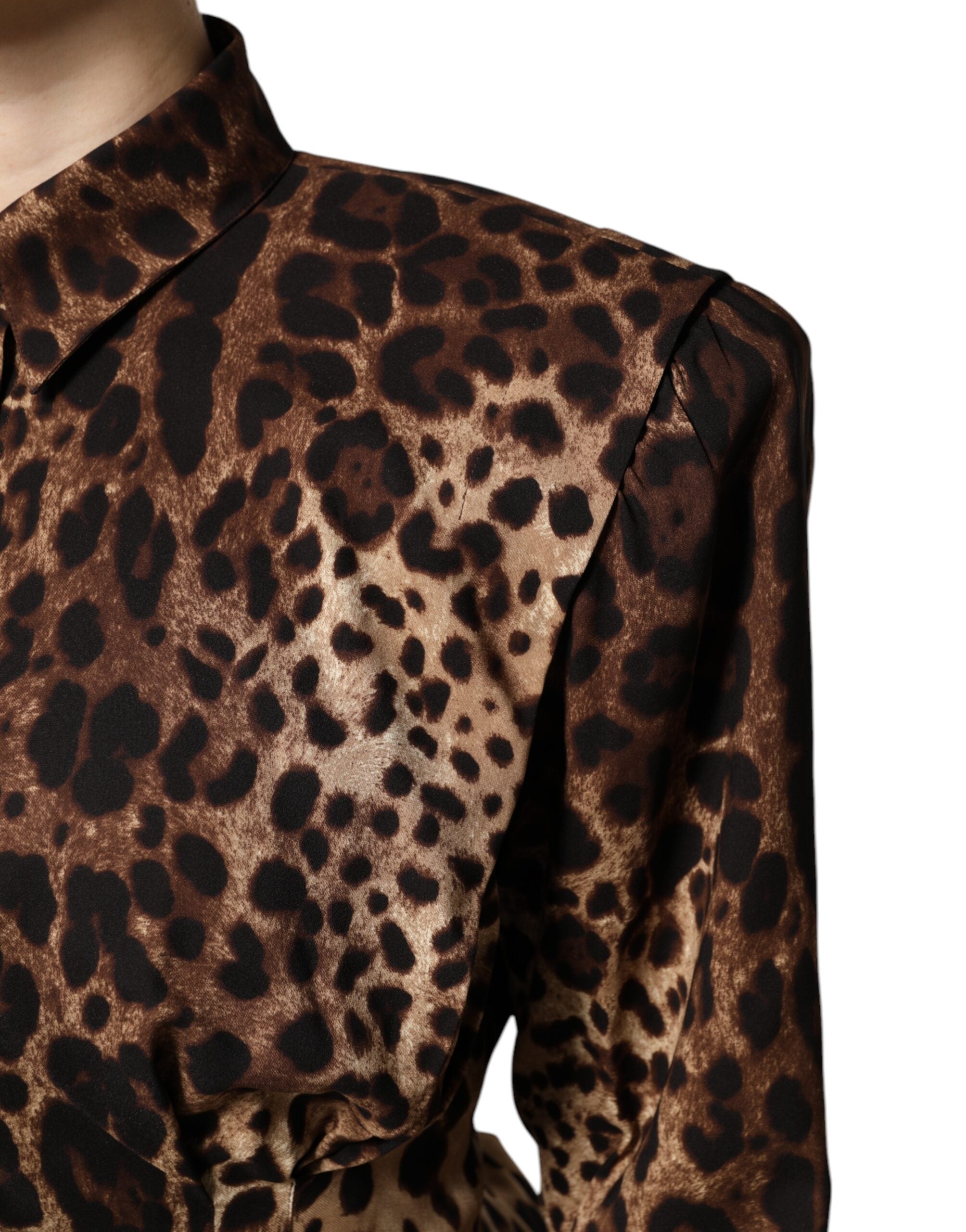 Dolce & Gabbana Brown Leopard Silk Coat with Button Placket Jacket-6