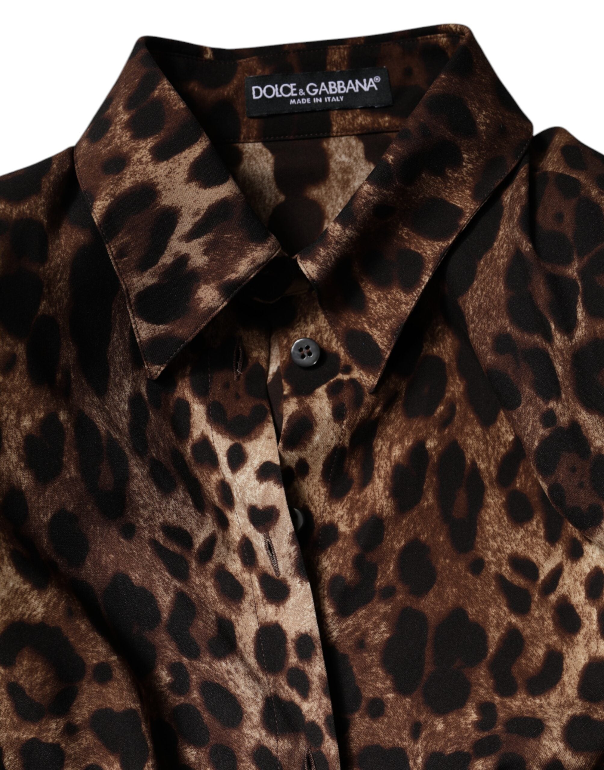 Dolce & Gabbana Brown Leopard Silk Coat with Button Placket Jacket-8