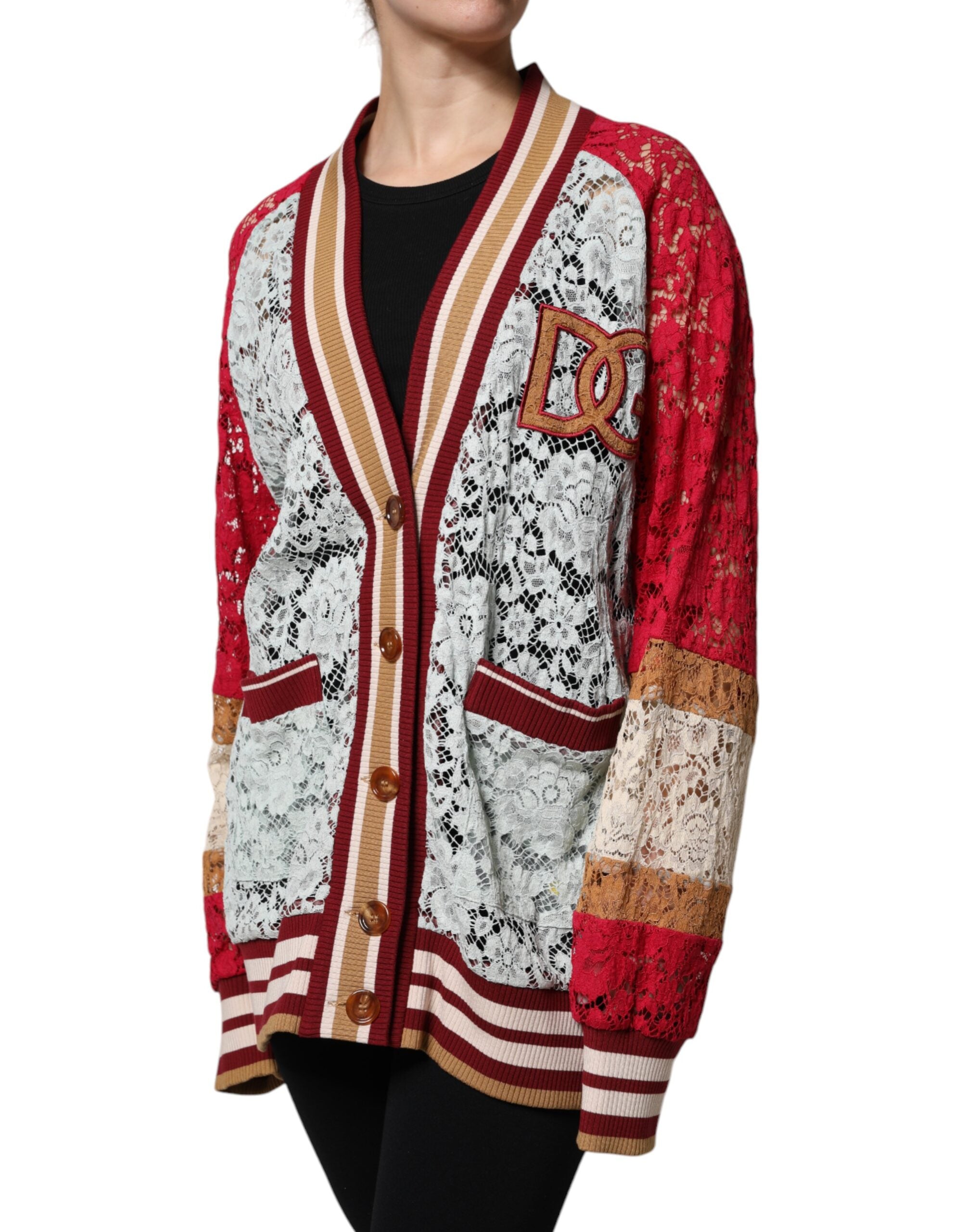 Dolce & Gabbana Mehrfarbige Strickjacke mit floraler Spitze-2