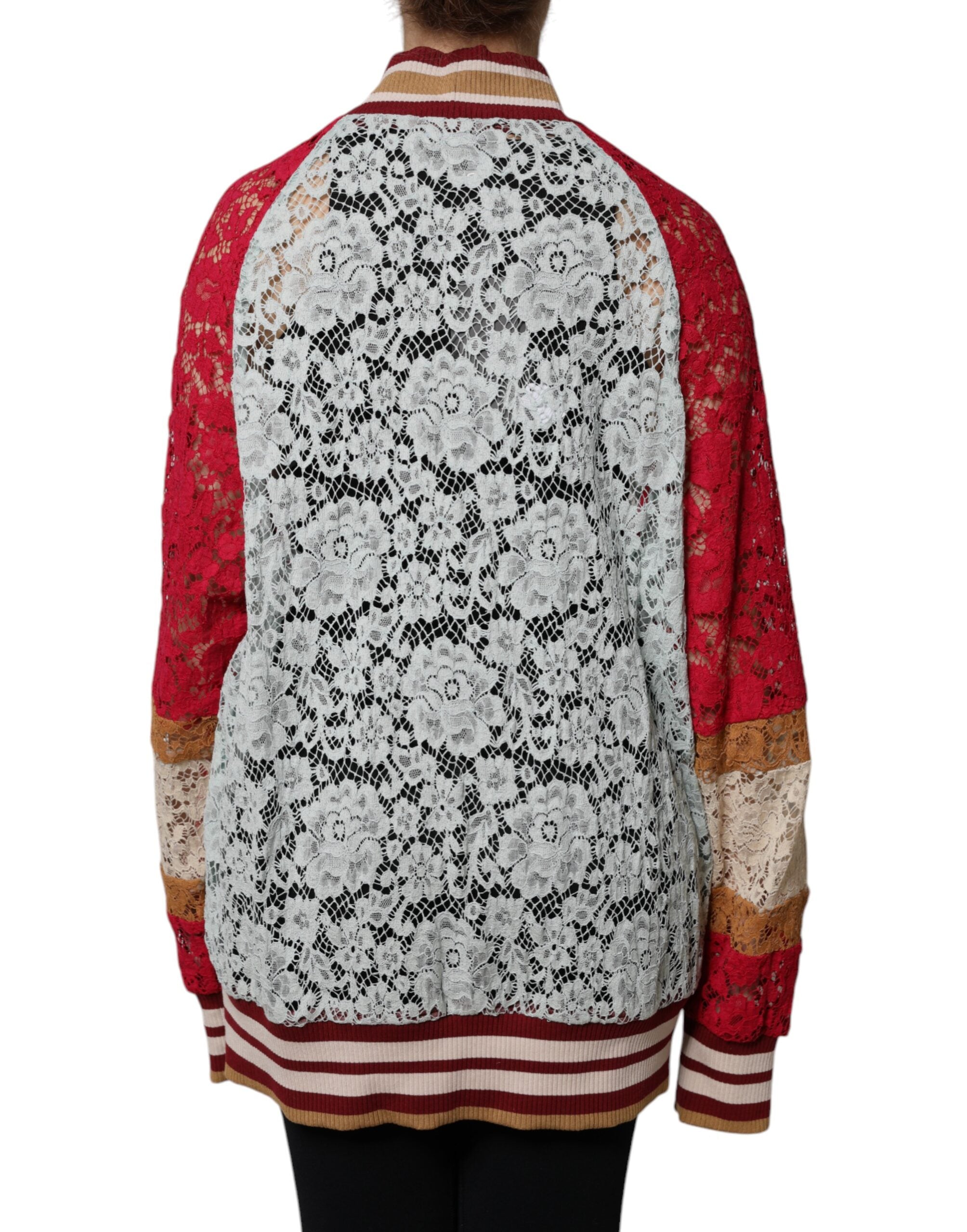 Dolce & Gabbana Mehrfarbige Strickjacke mit floraler Spitze-3