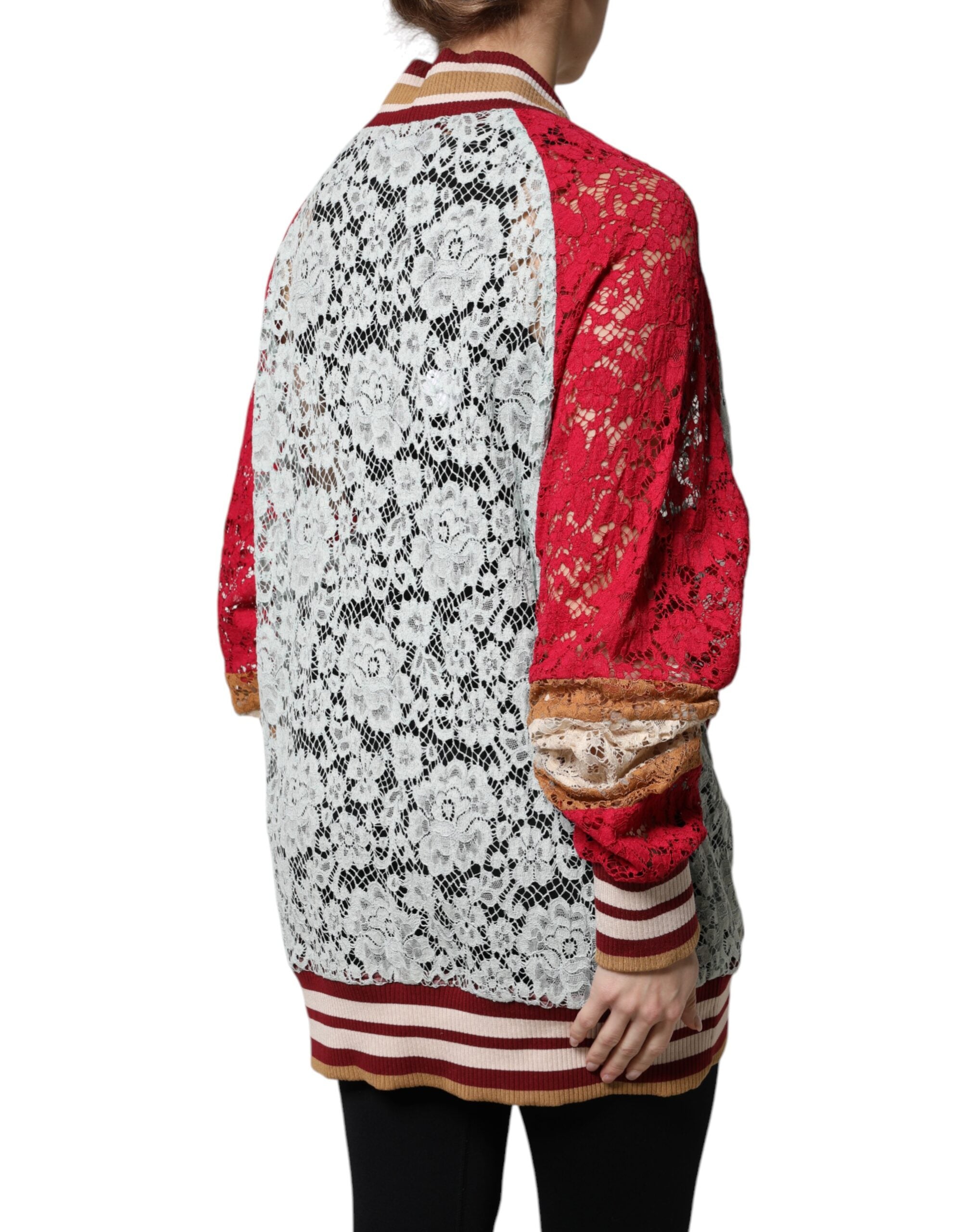 Dolce & Gabbana Mehrfarbige Strickjacke mit floraler Spitze-4