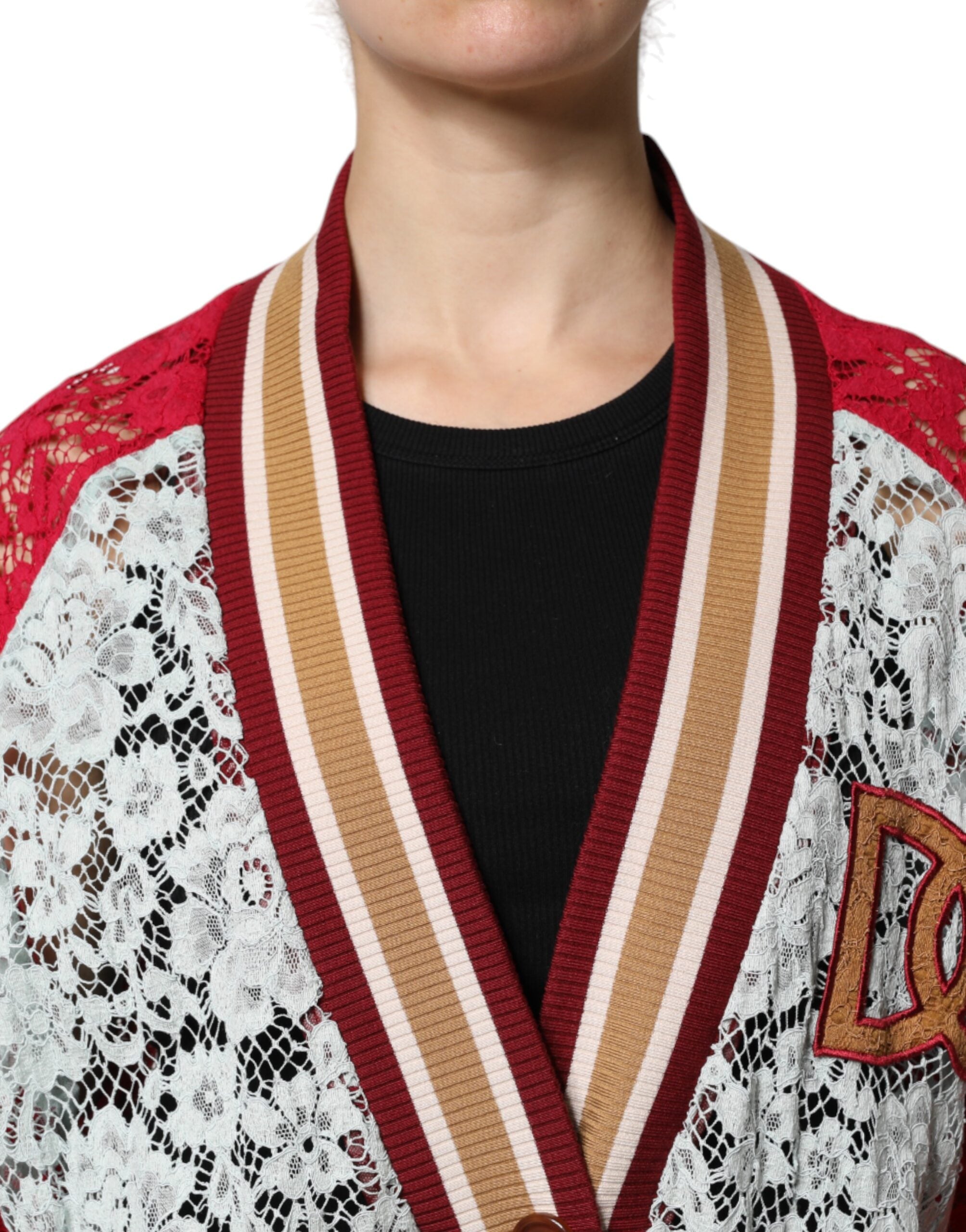 Dolce & Gabbana Mehrfarbige Strickjacke mit floraler Spitze-5