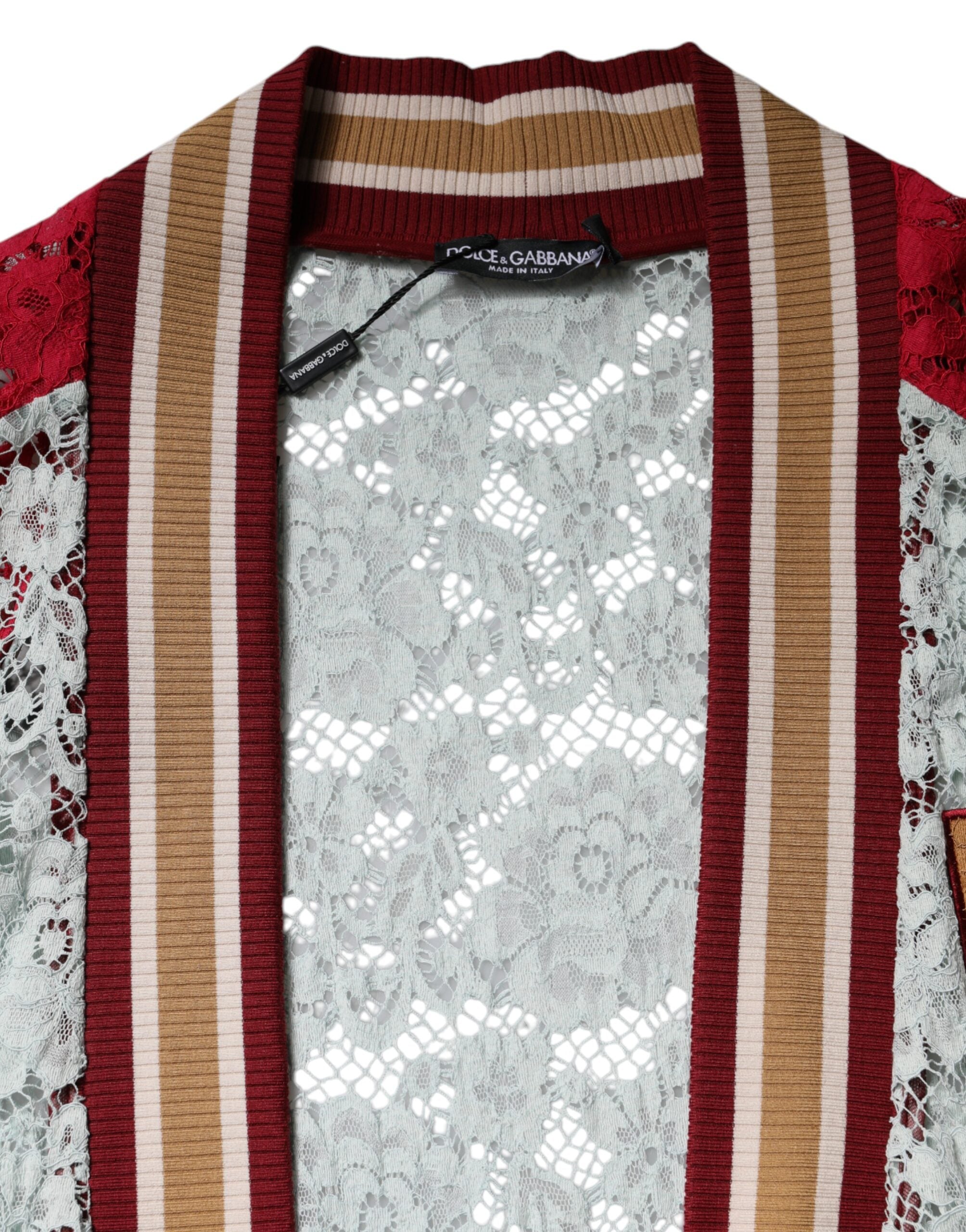 Dolce & Gabbana Mehrfarbige Strickjacke mit floraler Spitze-8
