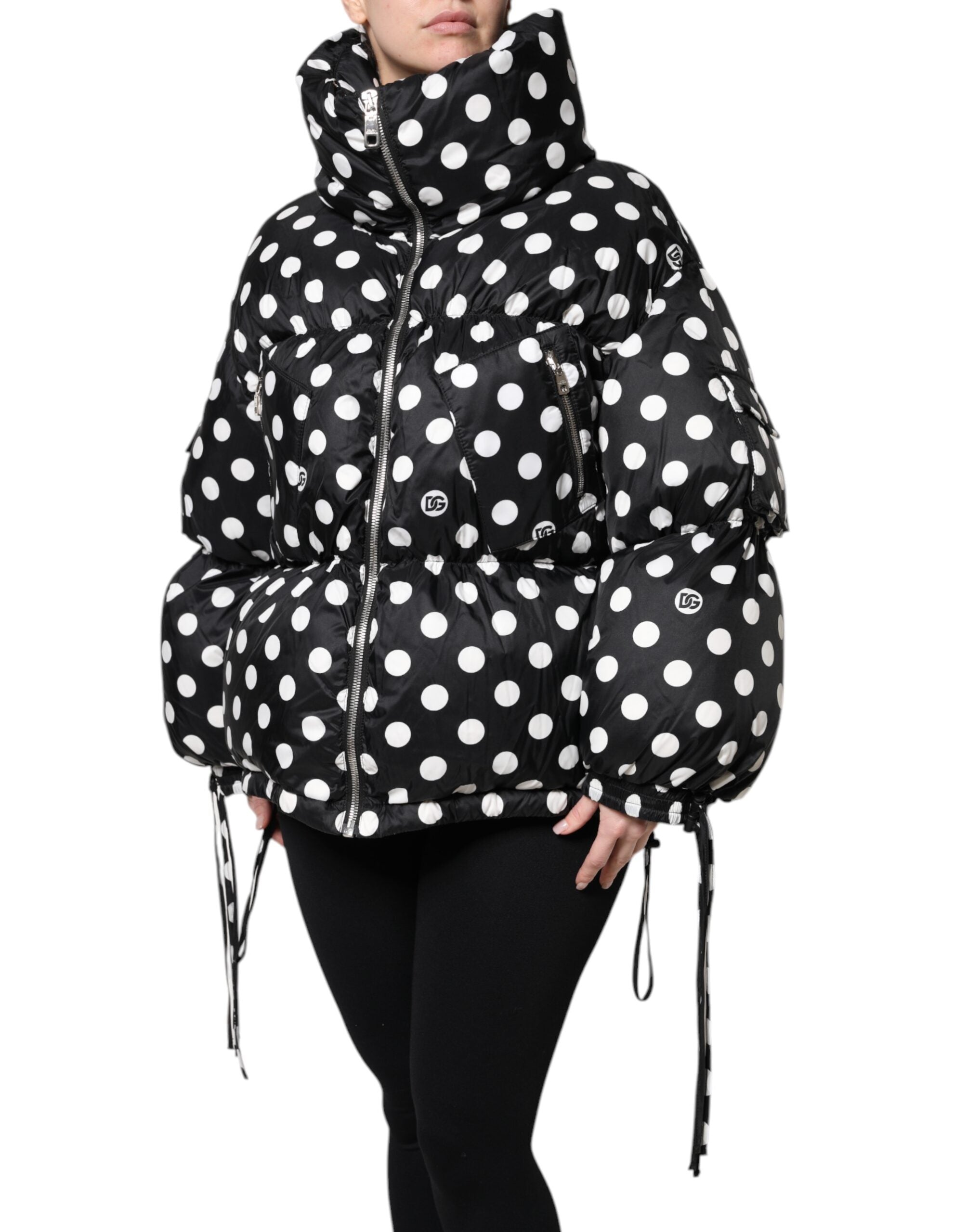 Dolce & Gabbana black and white polka dot puffer jacket with full-length zipper-3