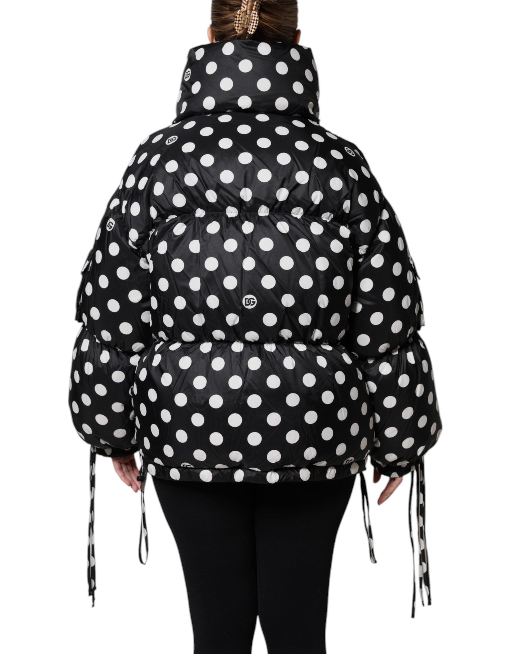 Dolce & Gabbana black and white polka dot puffer jacket with full-length zipper-4
