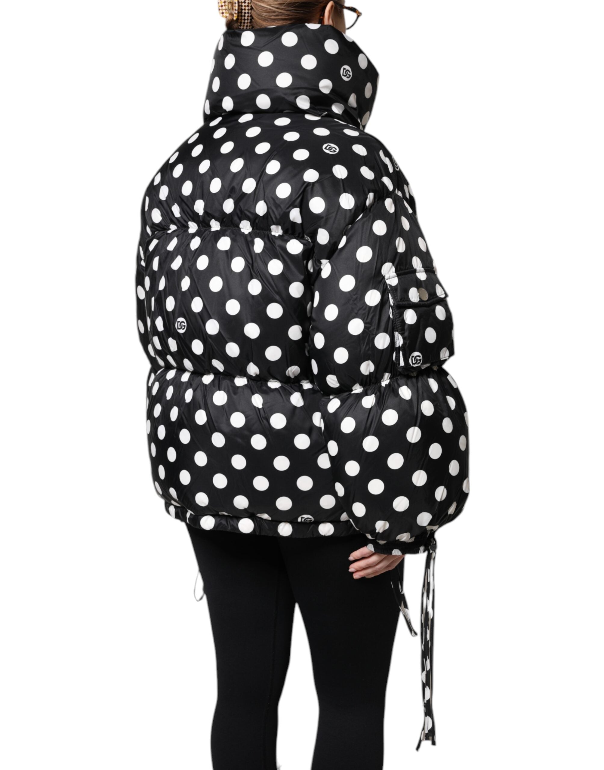 Dolce & Gabbana black and white polka dot puffer jacket with full-length zipper-5