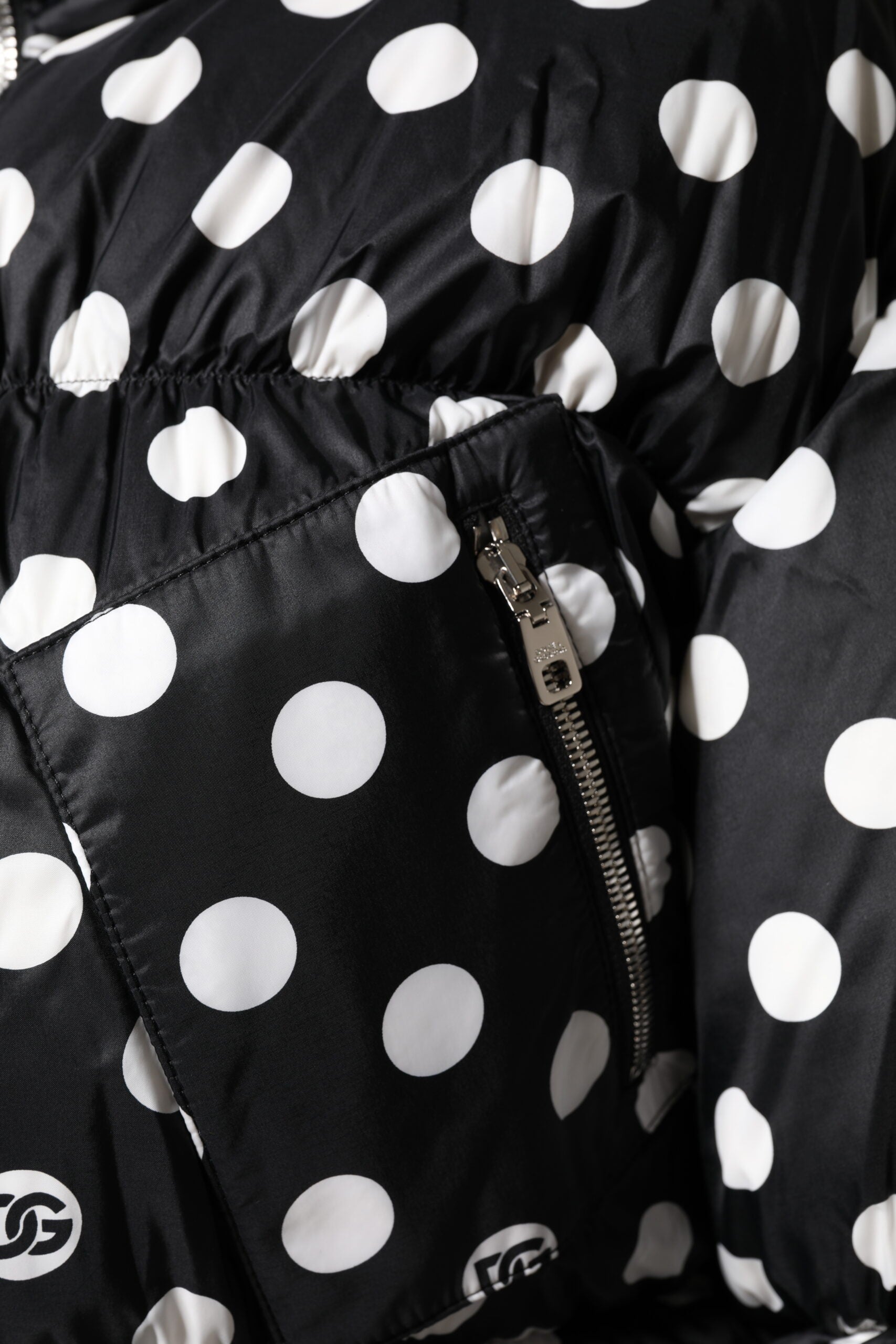Dolce & Gabbana black and white polka dot puffer jacket with full-length zipper-6