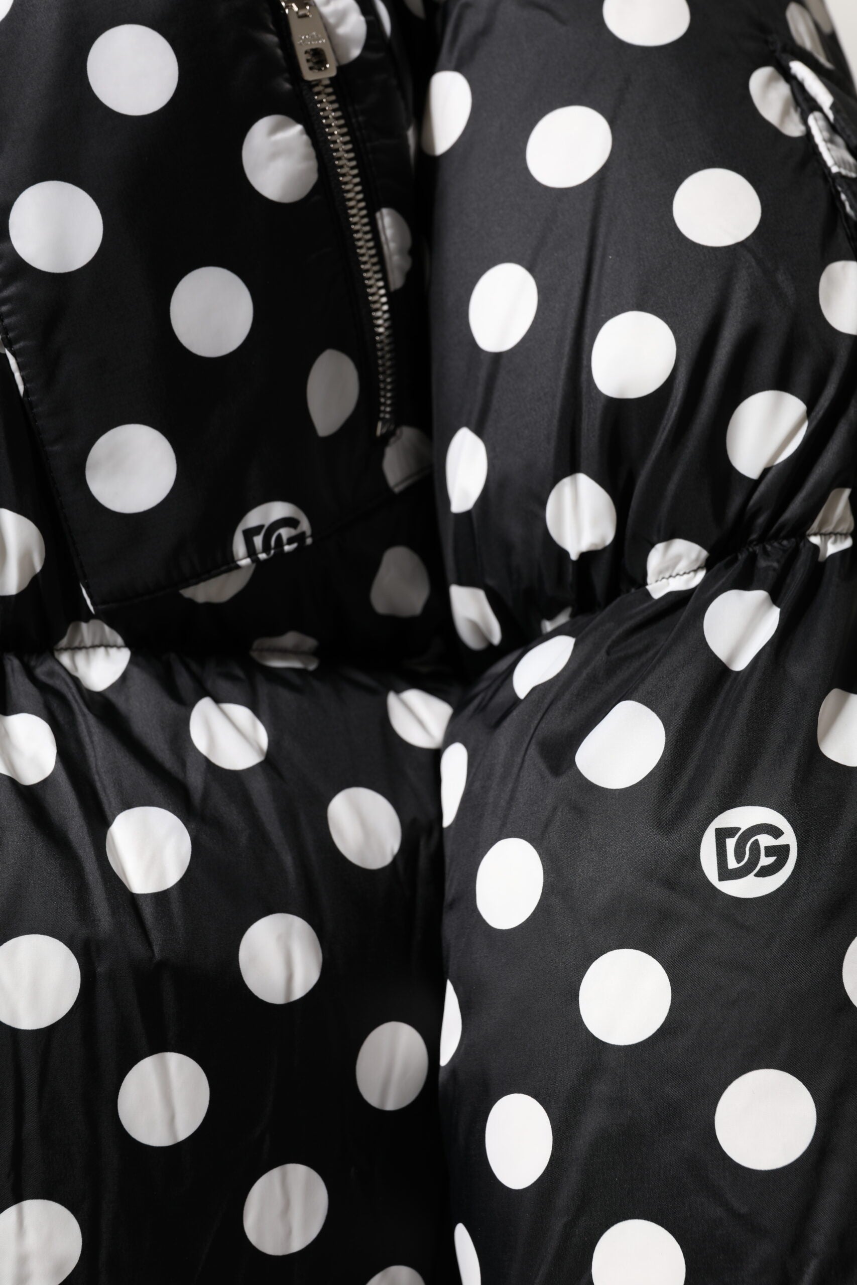 Dolce & Gabbana black and white polka dot puffer jacket with full-length zipper-7