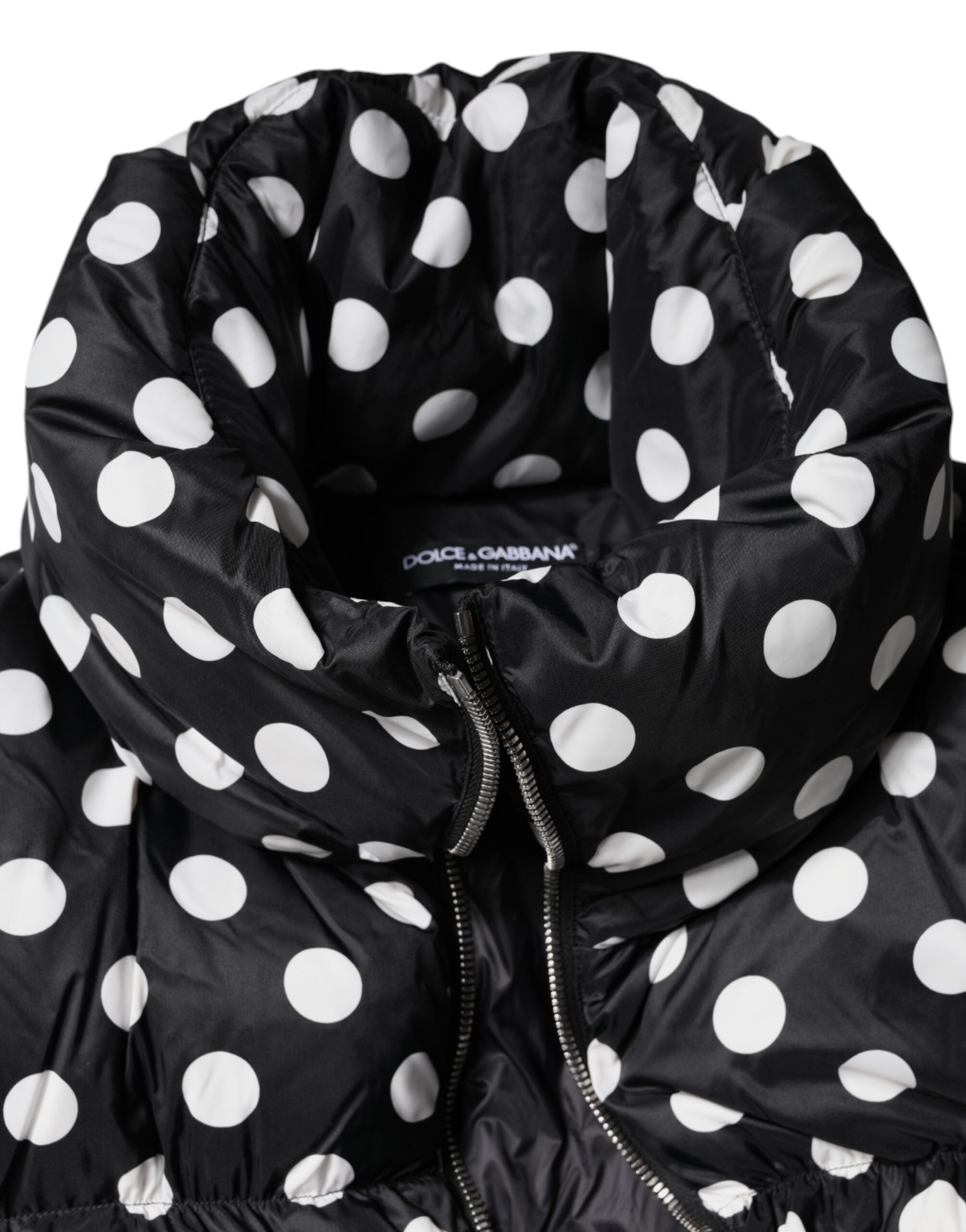 Dolce & Gabbana black and white polka dot puffer jacket with full-length zipper-8