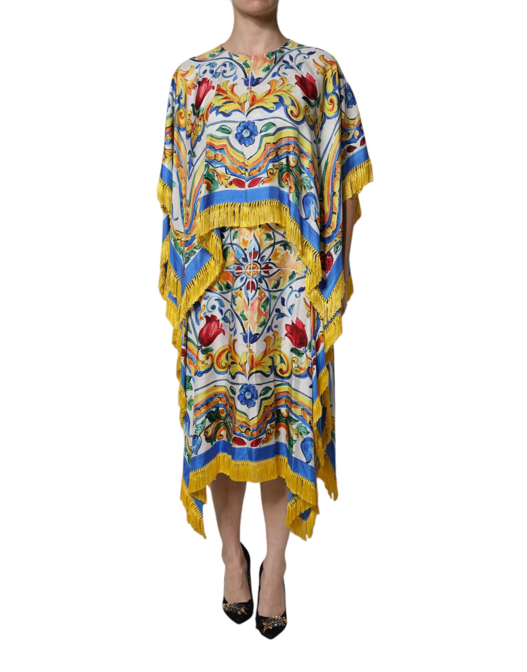 Dolce & Gabbana Multicolor Majolica Kaftan Short Sleeve Maxi Dress-1