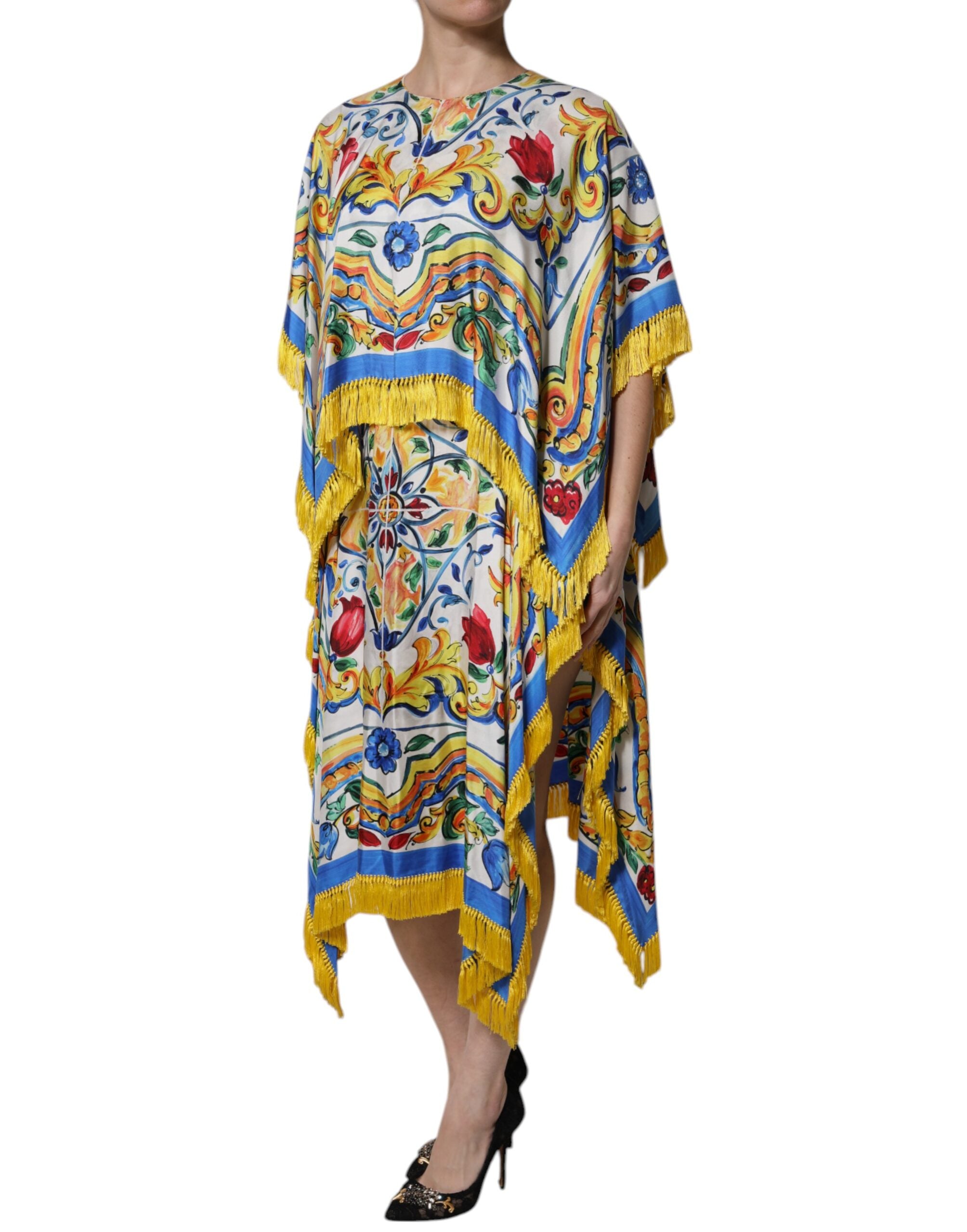 Dolce & Gabbana Multicolor Majolica Kaftan Short Sleeve Maxi Dress-3