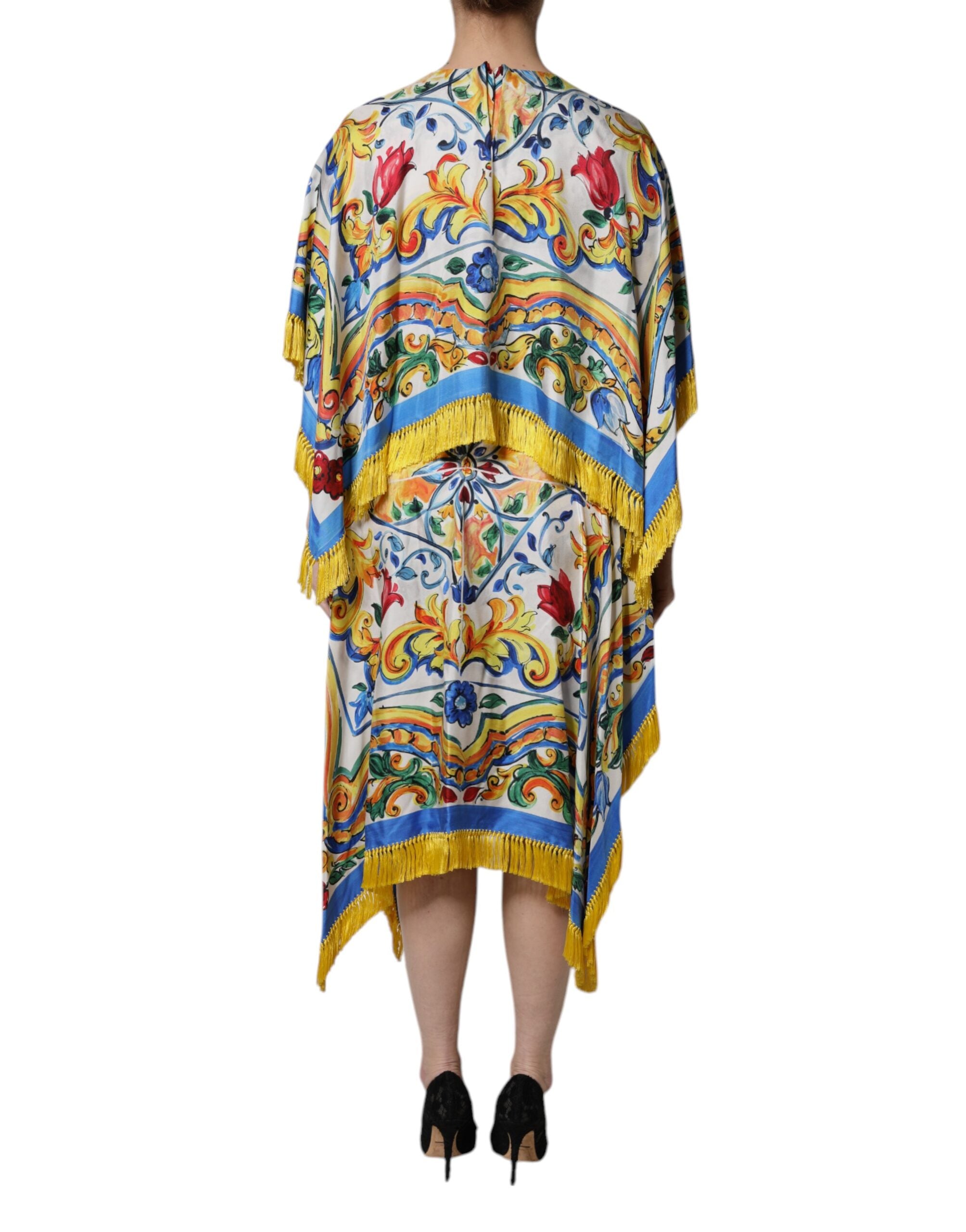 Dolce & Gabbana Multicolor Majolica Kaftan Short Sleeve Maxi Dress-4