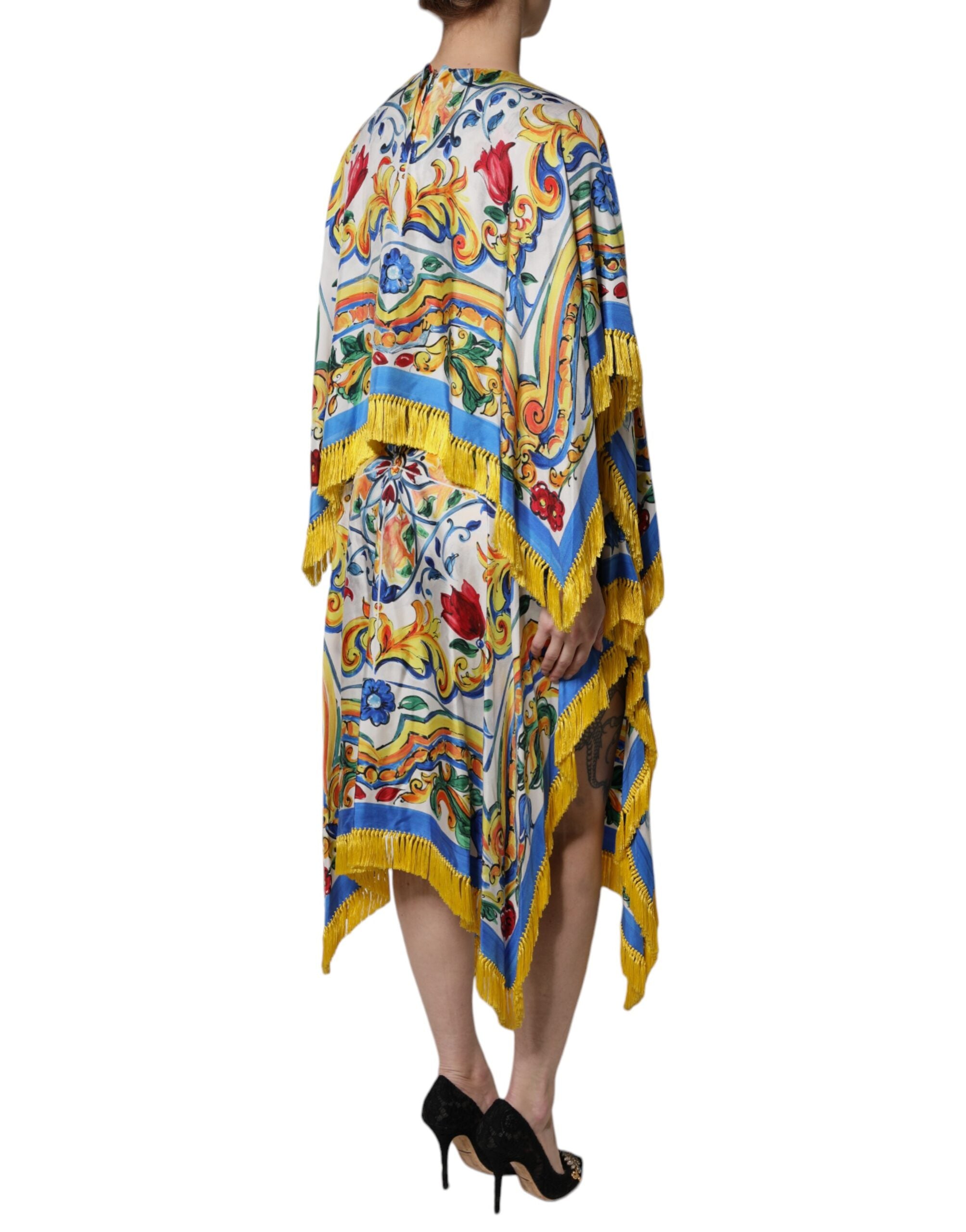 Dolce & Gabbana Multicolor Majolica Kaftan Short Sleeve Maxi Dress-5