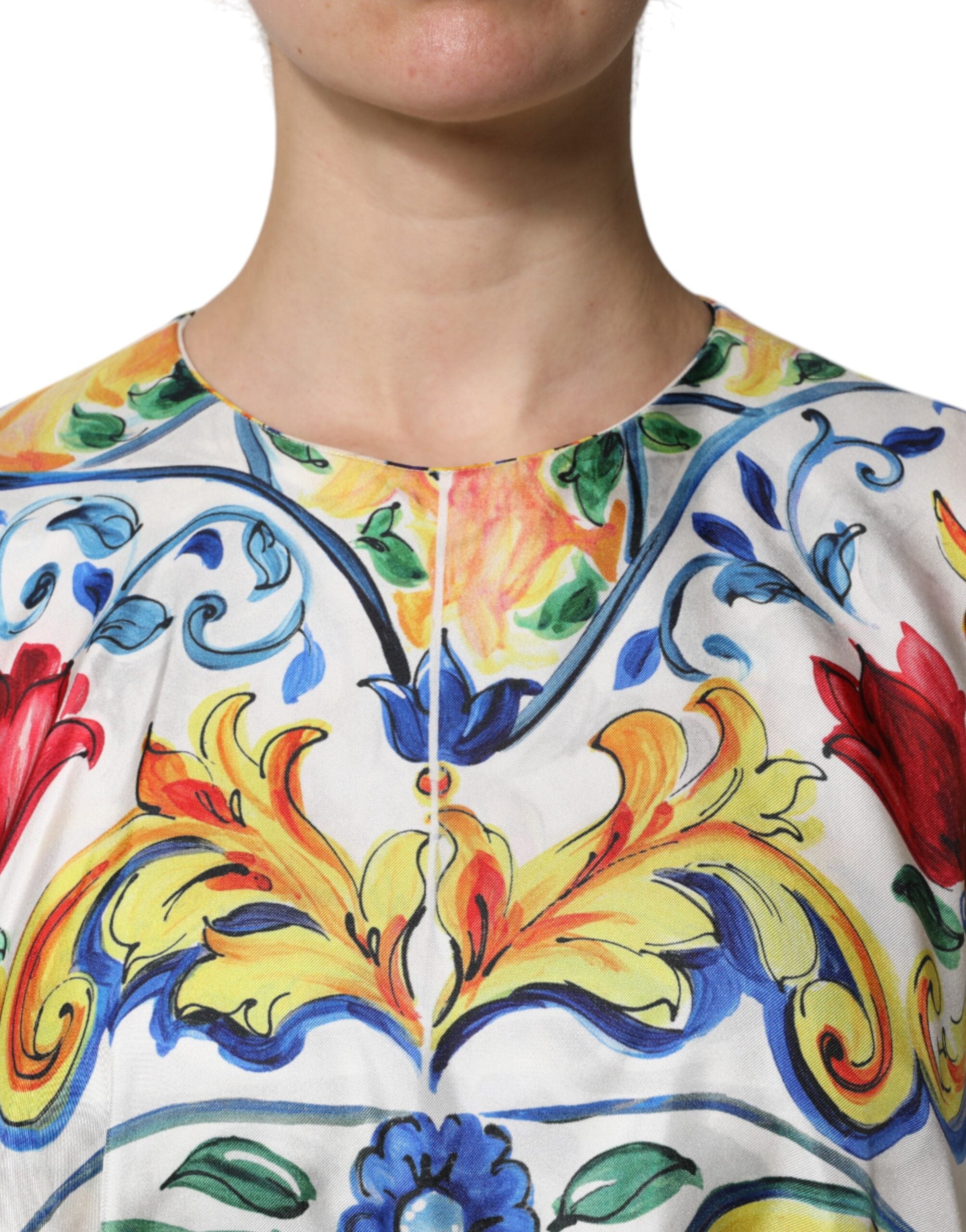 Dolce & Gabbana Multicolor Majolica Kaftan Short Sleeve Maxi Dress-6