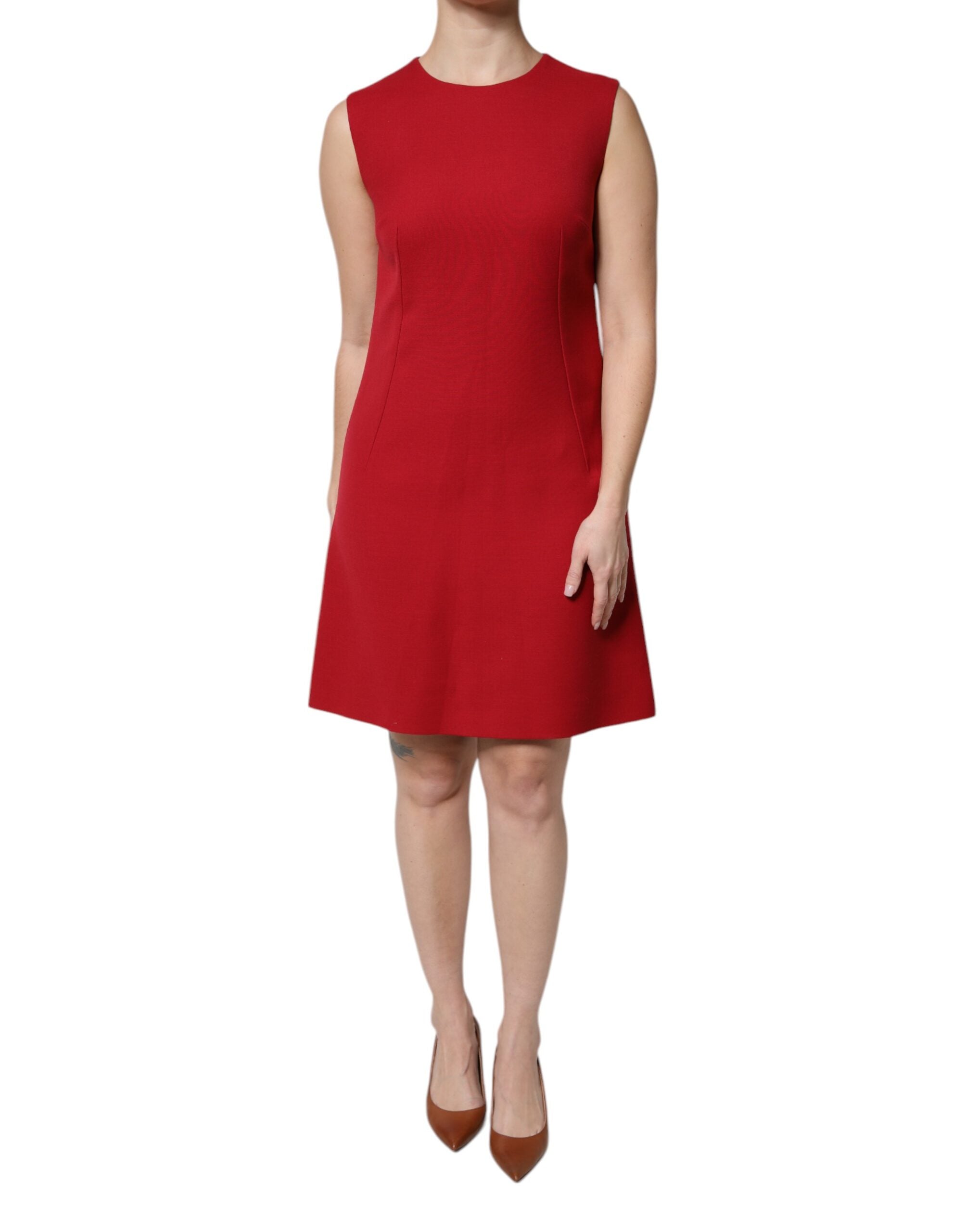 Dolce & Gabbana Red sleeveless knee-length wool dress-2