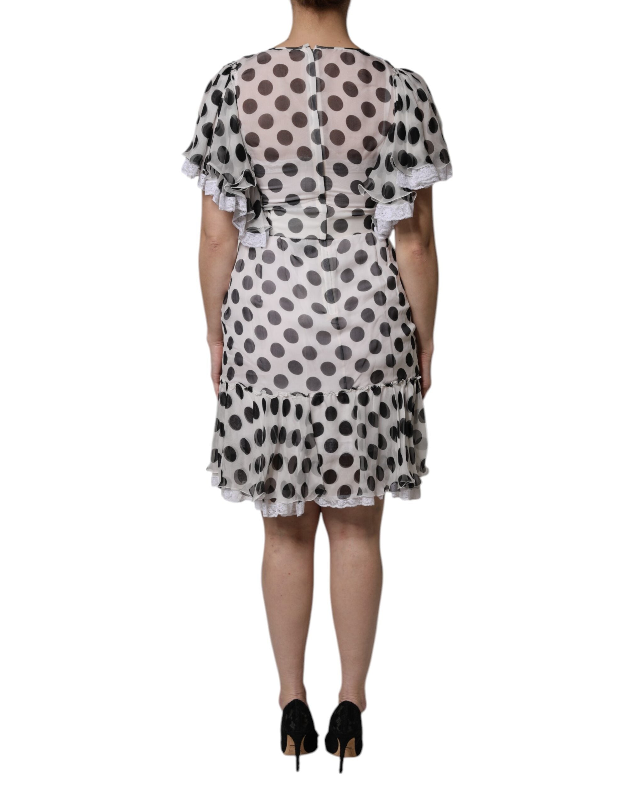 Dolce & Gabbana White polka dot silk blend A-line dress-4