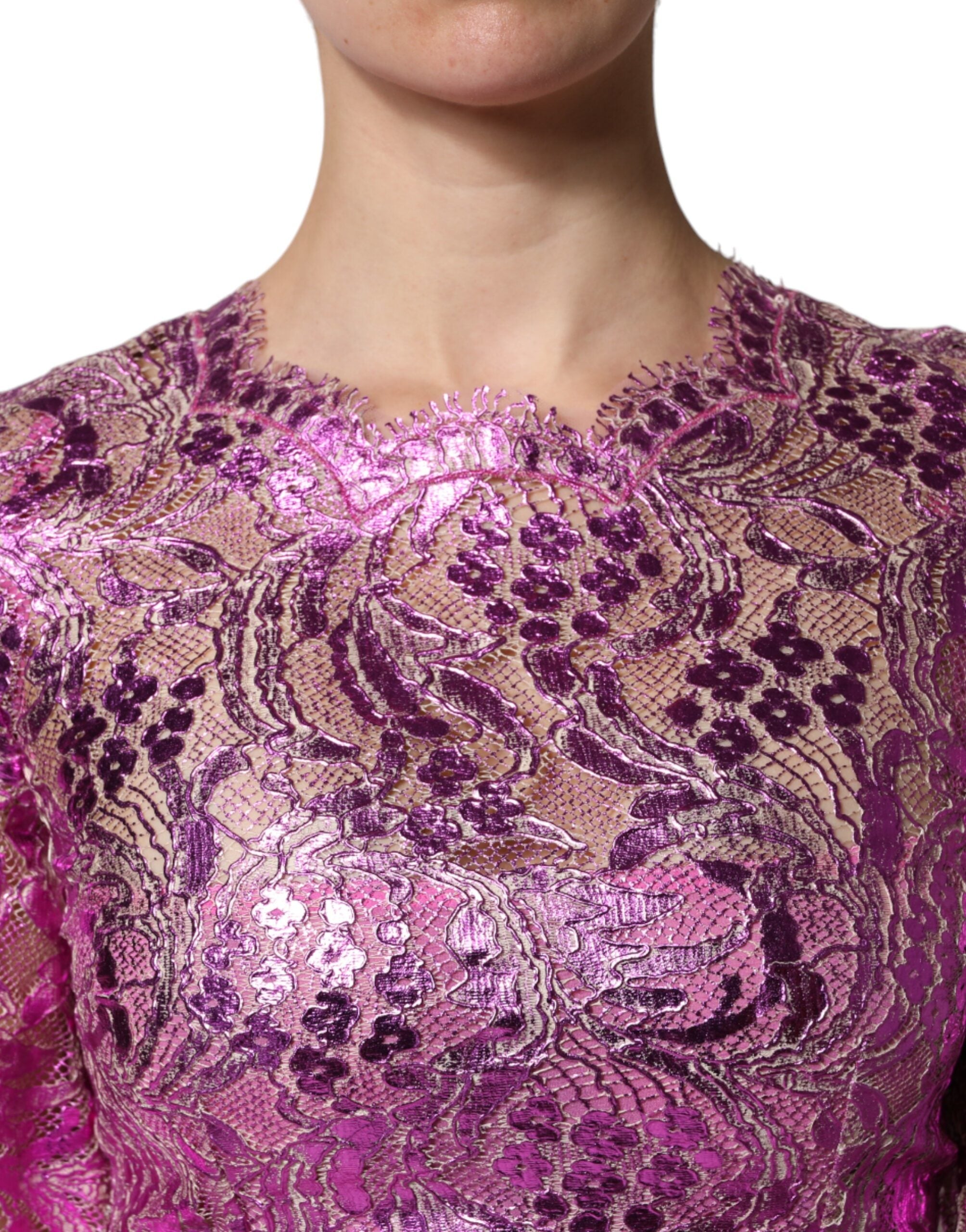 Dolce & Gabbana Fuchsia metallic mini dress with floral pattern-6