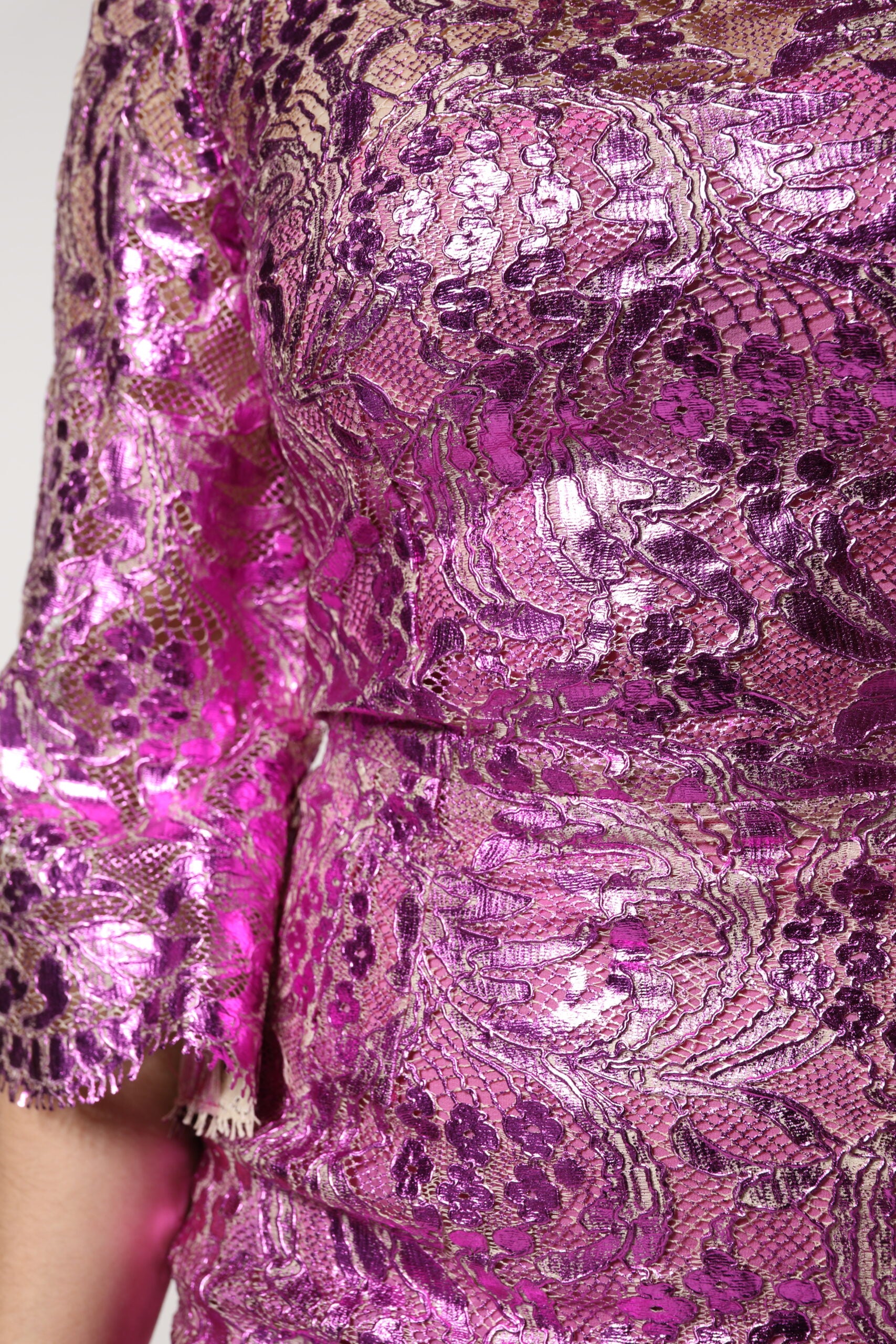 Dolce & Gabbana Fuchsia metallic mini dress with floral pattern-7