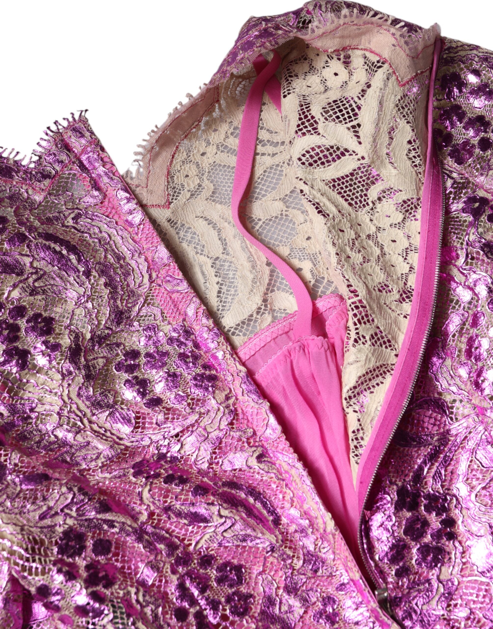 Dolce & Gabbana Fuchsia metallic mini dress with floral pattern-8