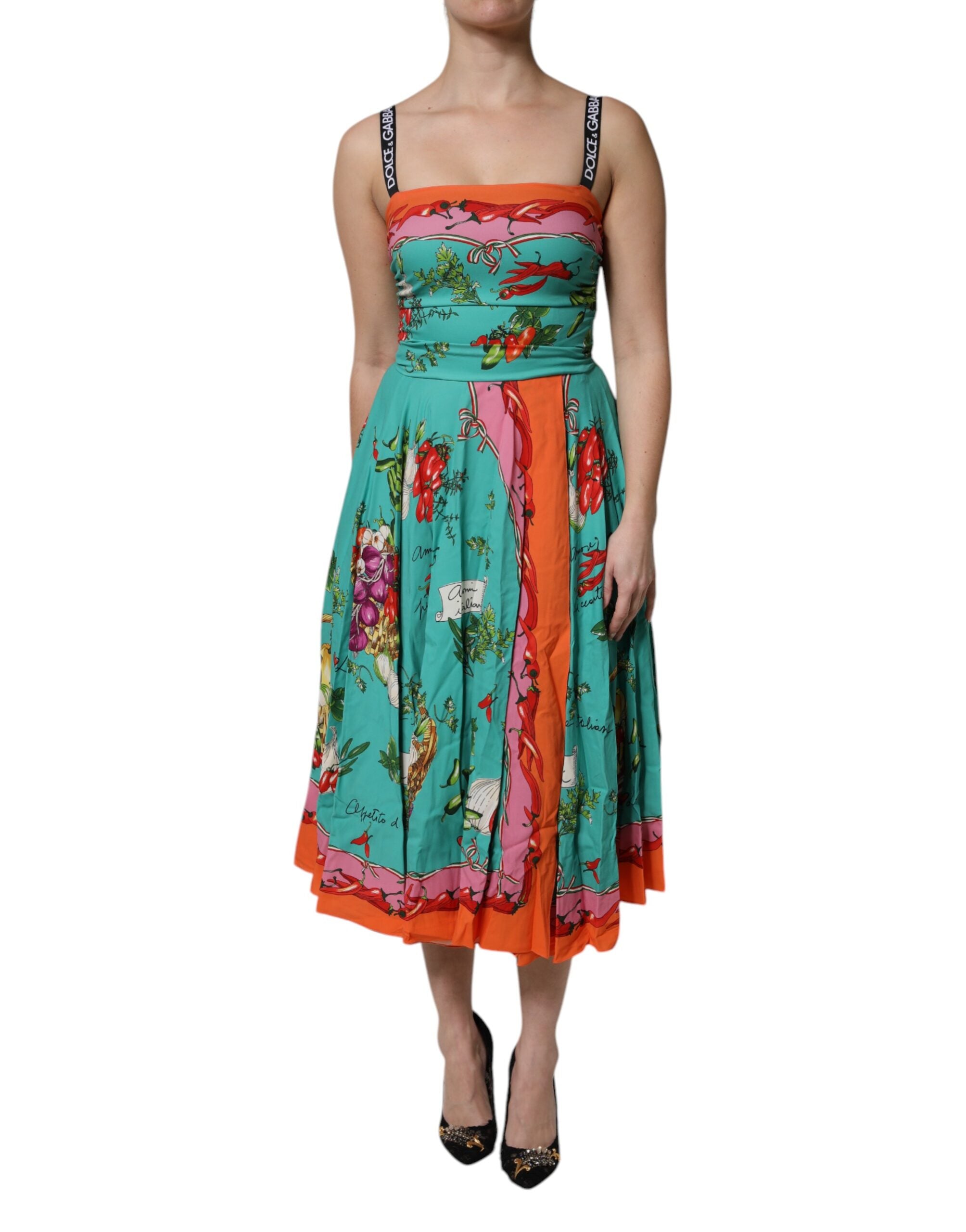Dolce & Gabbana multicolor printed sleeveless silk midi dress-1