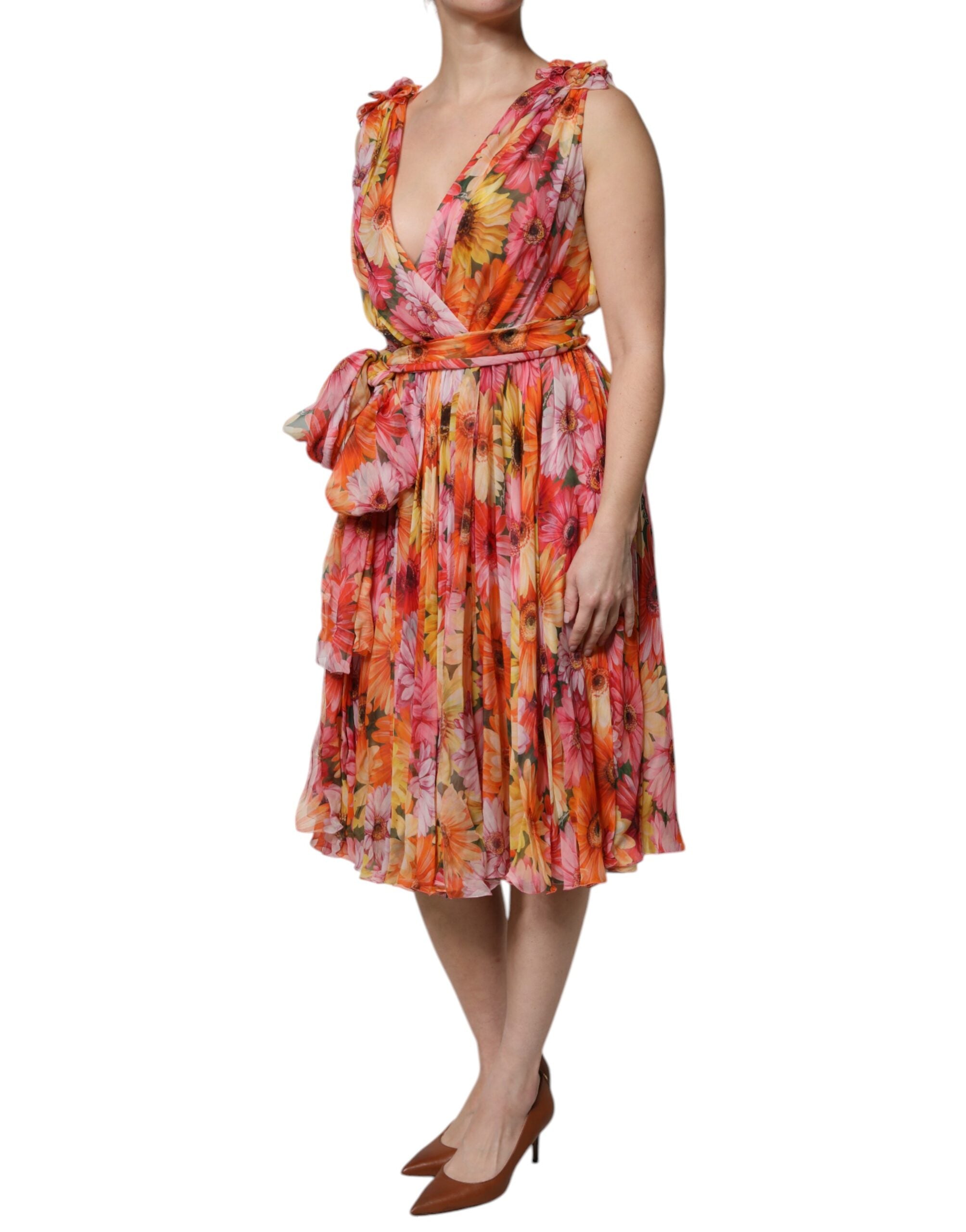 Dolce & Gabbana Multicolor Floral Seide V-Ausschnitt Chiffon Kleid-3
