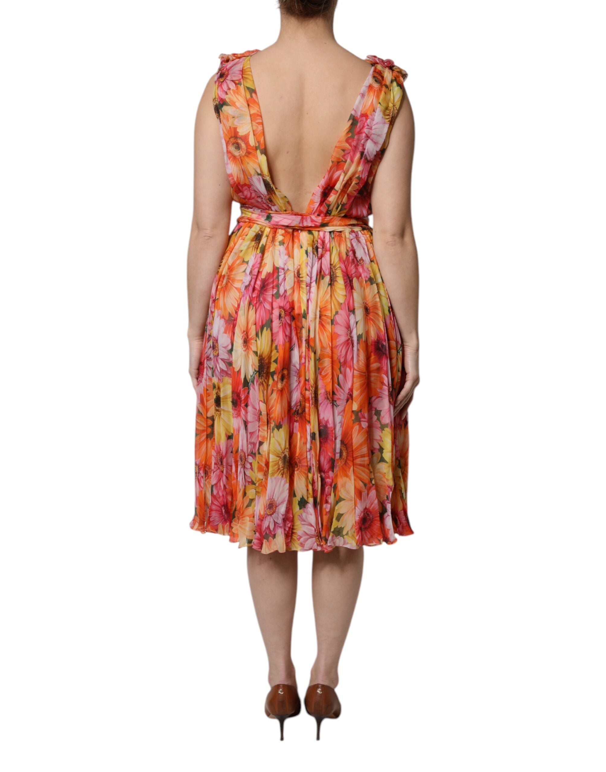 Dolce & Gabbana Multicolor Floral Seide V-Ausschnitt Chiffon Kleid-4